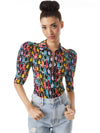 WILLA SCRUNCHED PUFF SLEEVE PLACKET TOP-ALICE + OLIVIA