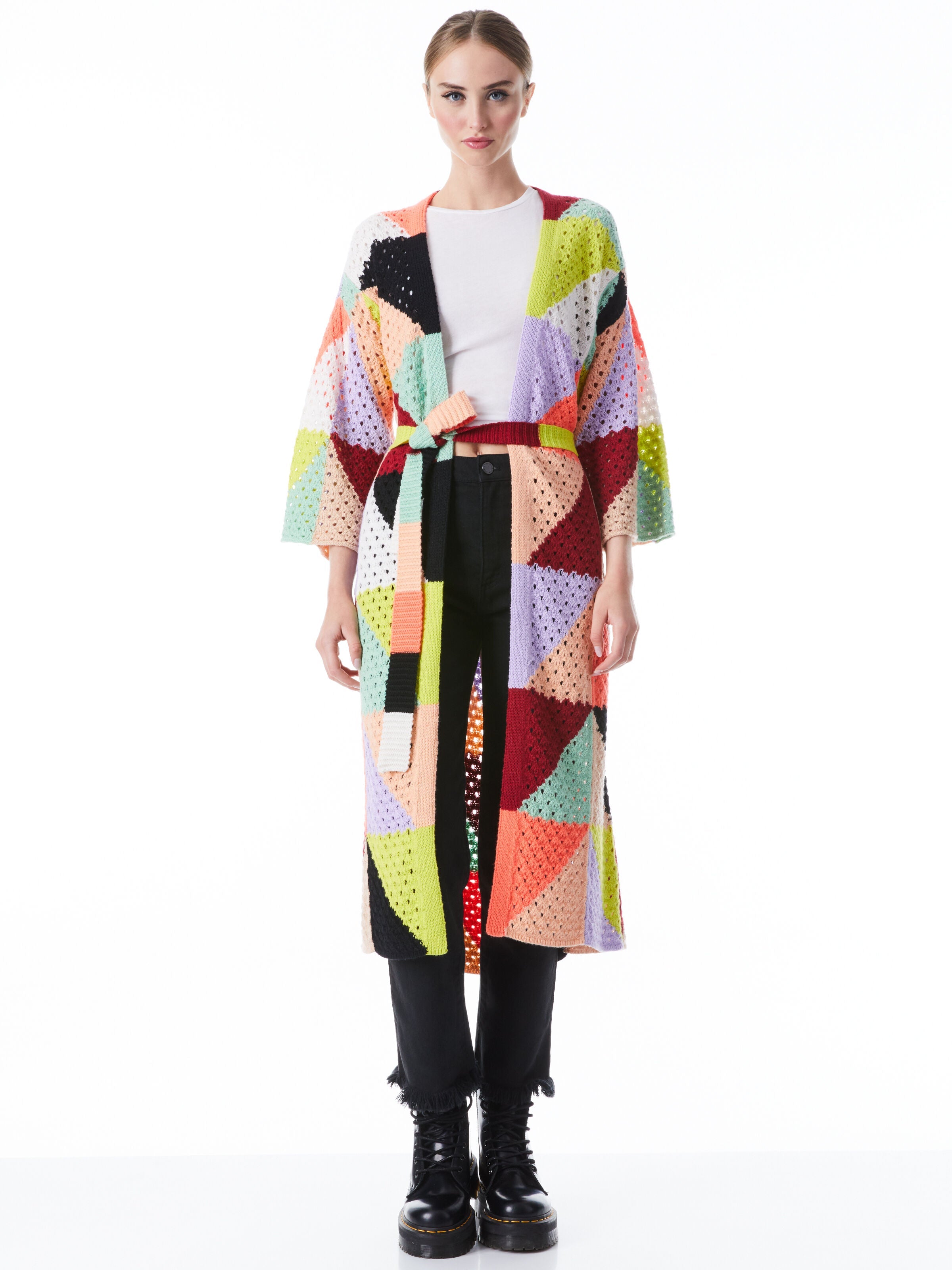 GLADIS PATCHWORK ROBE SWEATER WITH BELT-MULTI-ALICE + OLIVIA
