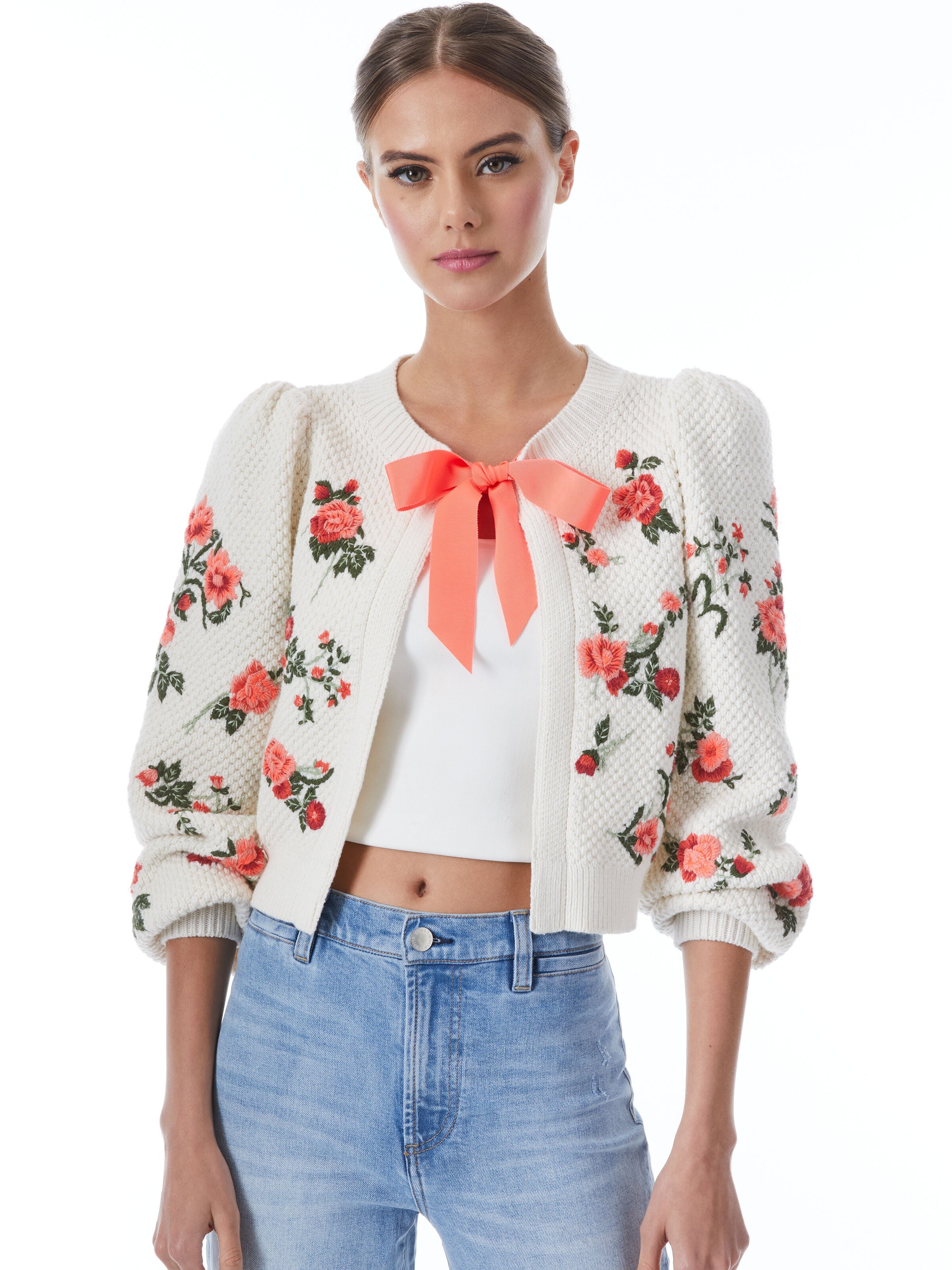 KITTY PUFF SLEEVE CARDIGAN-SOFT WHITE-ALICE + OLIVIA
