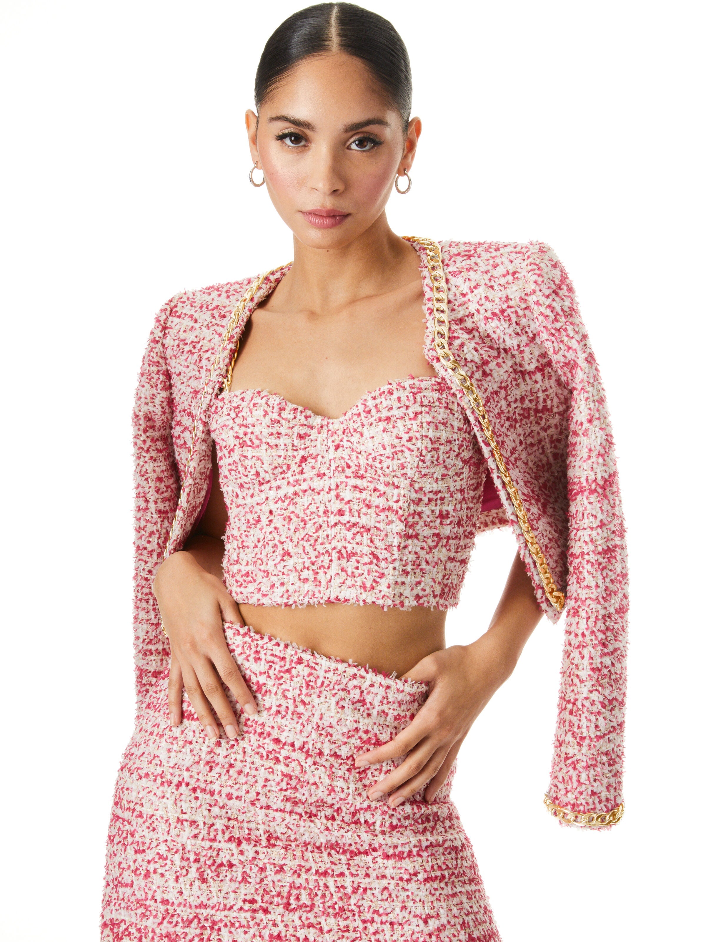 KIDMAN CROPPED JACKET WITH CHAIN TRIM-OFF WHITE/RASPBERRY-ALICE + OLIVIA