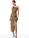 HARMONY CHAIN STRAP DRAPEY SLIP DRESS-SPOTTED LEOPARD DARK TAN-ALICE + OLIVIA