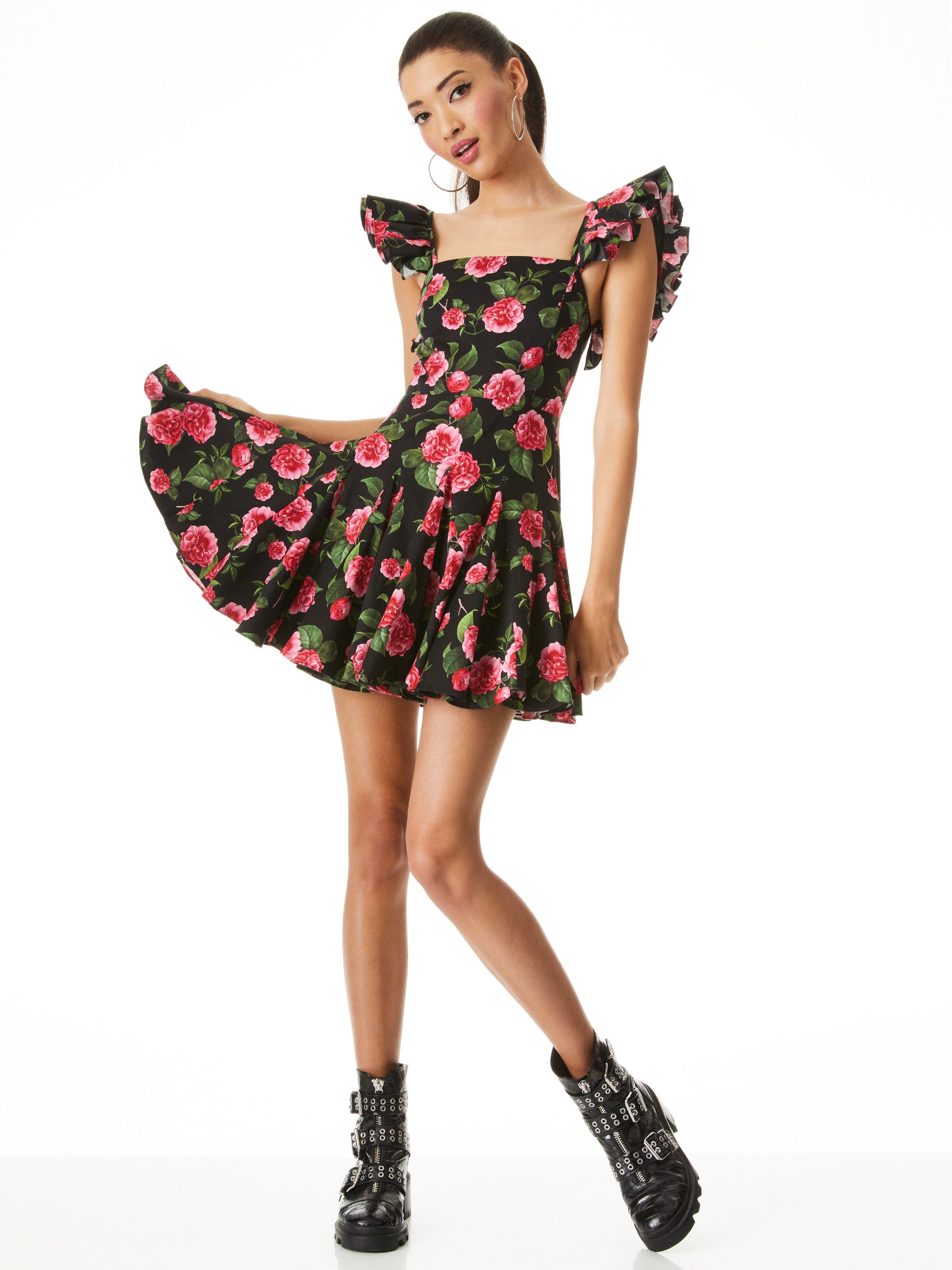 GINNY RUFFLE SLEEVE GODET DRESS-ALICE + OLIVIA