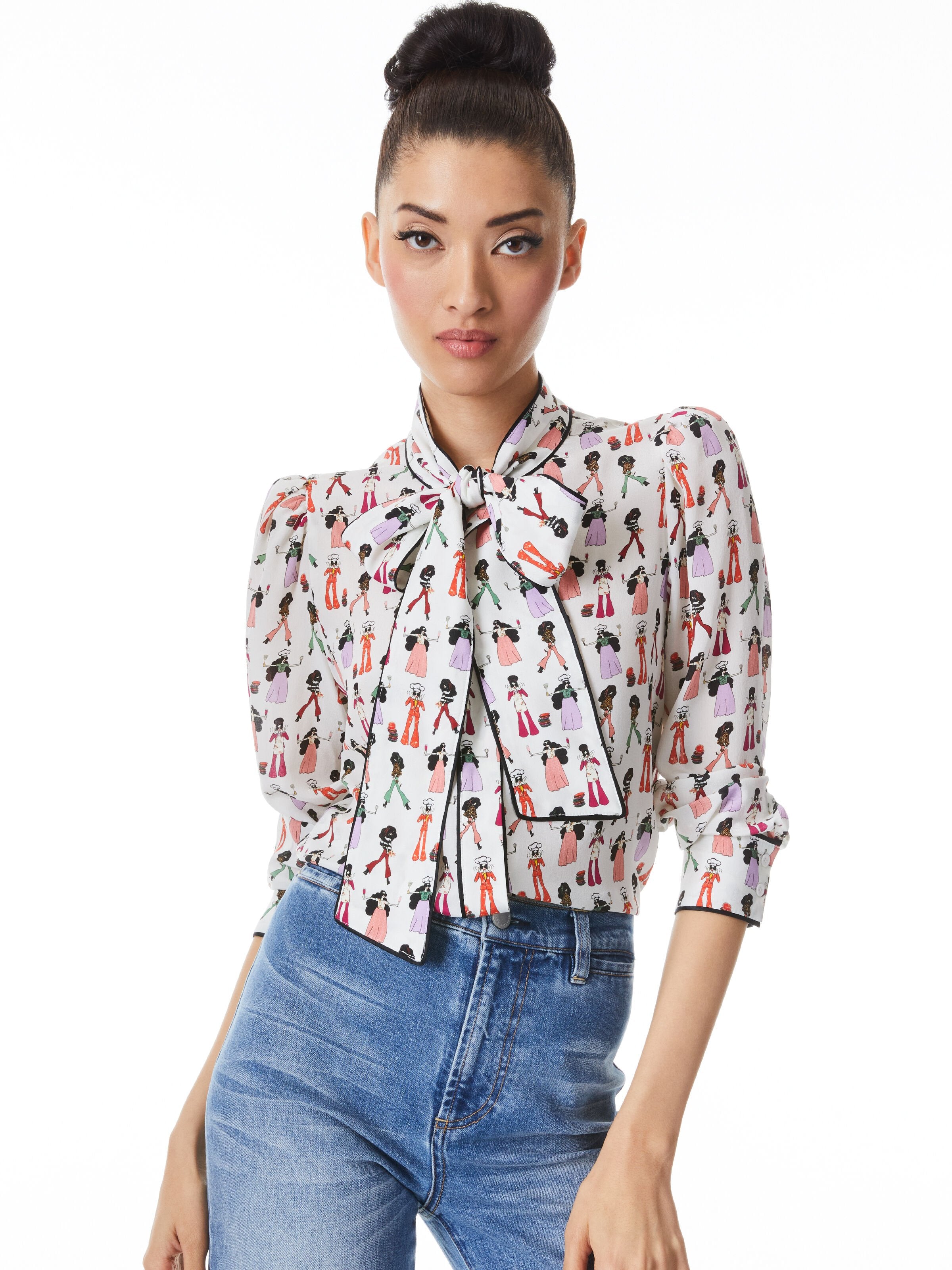 JEANNIE BOW COLLAR BUTTON DOWN SHIRT-CHEF STACEY-ALICE + OLIVIA