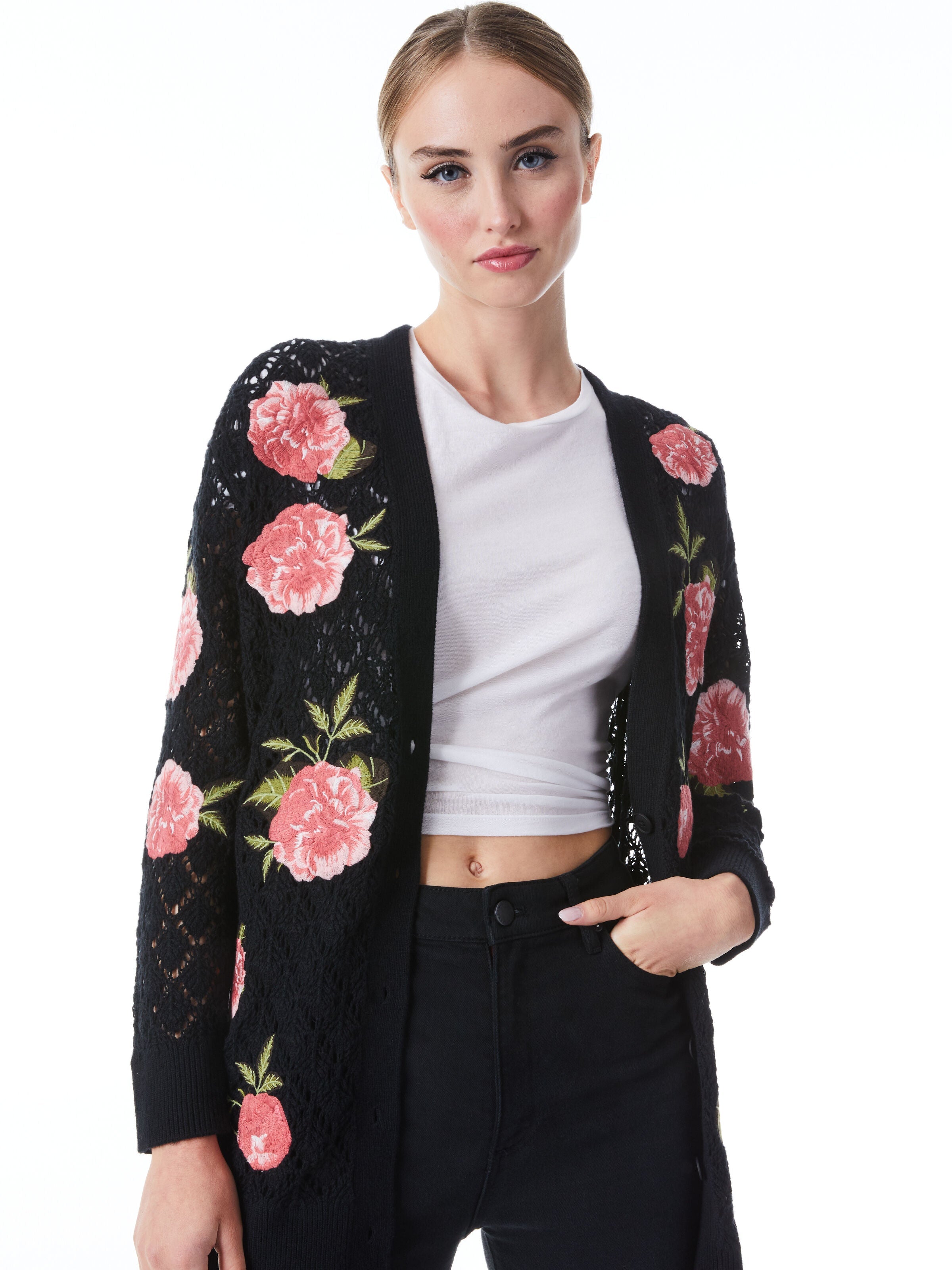 BRADFORD EMBROIDERED GRANDPA CARDIGAN-ALICE + OLIVIA