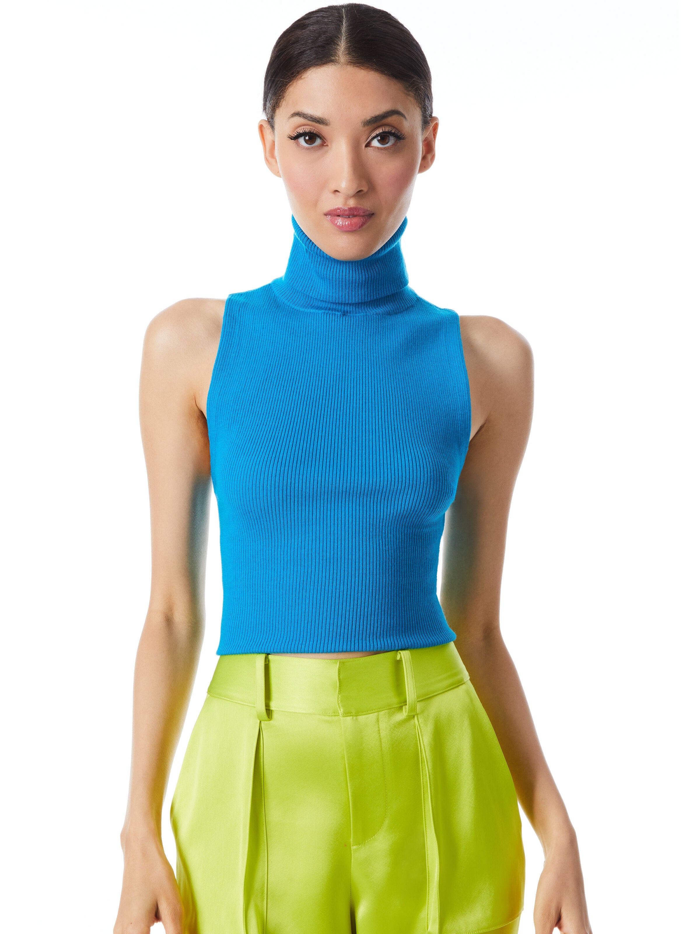 DARCEY TURTLENECK SWEATER TANK-TURKISH BLUE-ALICE + OLIVIA
