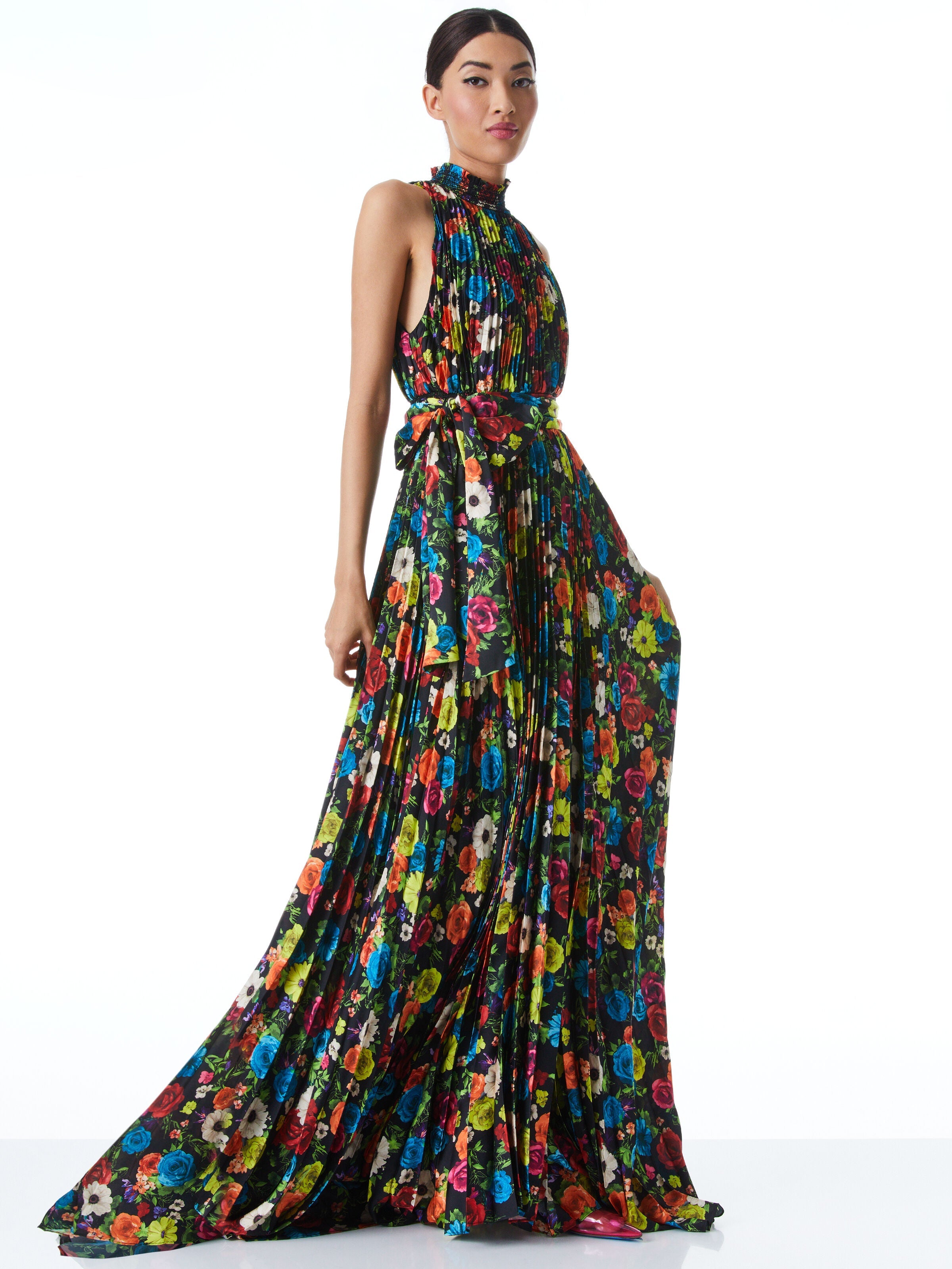 MERTIE MOCK NECK PLEATED MAXI DRESS-ALICE + OLIVIA