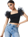 MERIDA SQUARE NECK RUFFLE SLEEVE CROP TOP-ALICE + OLIVIA