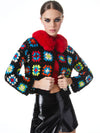 ANDERSON CROPPED FAUX FUR COLLARED CARDIGAN-MULTI/PERFECT RUBY-ALICE + OLIVIA
