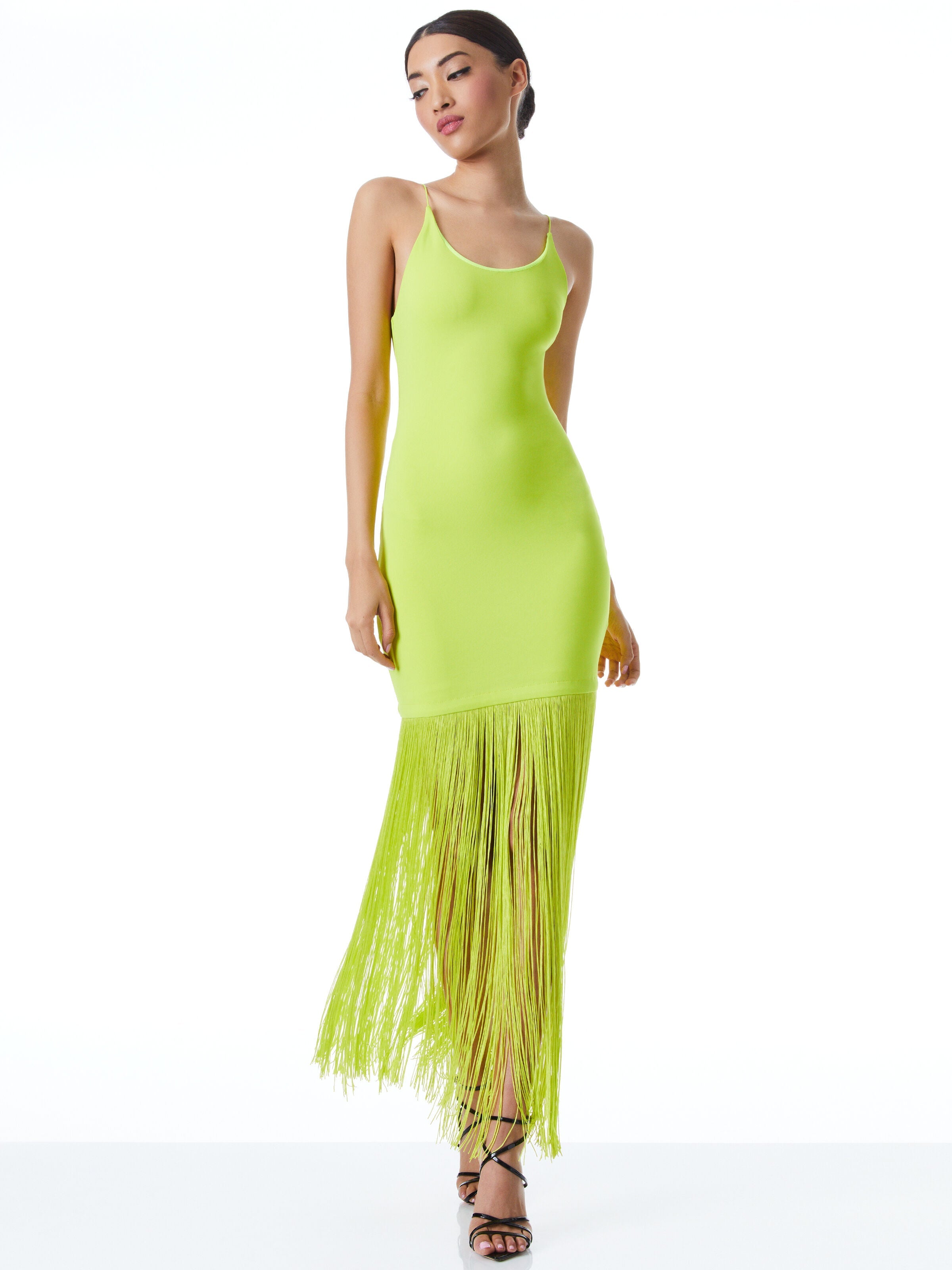 STEPH SCOOP NECK FRINGE DRESS-ALICE + OLIVIA