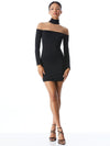 ZAHRA SHEER TURTLENECK MINI DRESS-Black-ALICE + OLIVIA