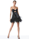NECOLE FEATHER HEM MINI DRESS-Black-ALICE + OLIVIA