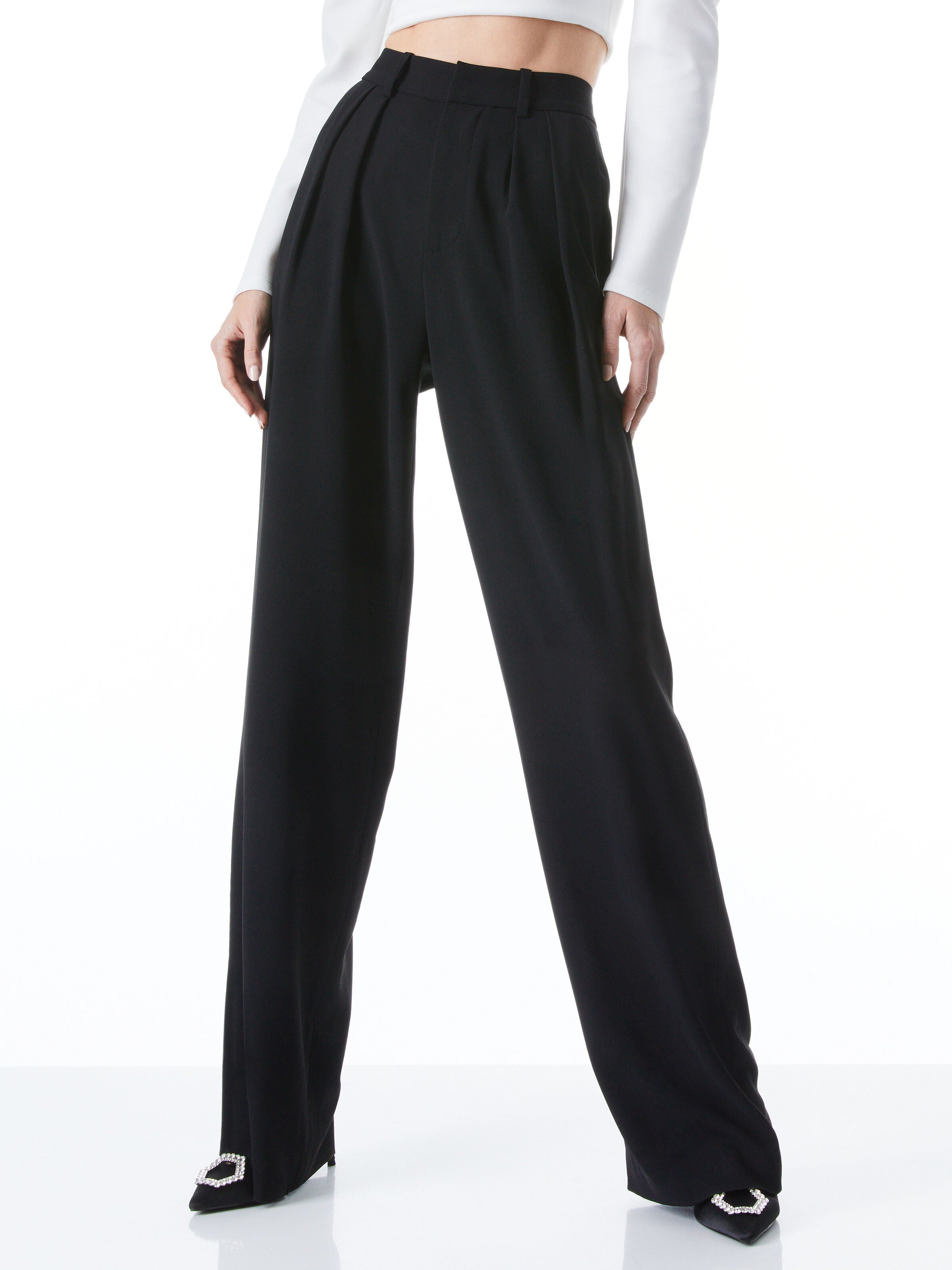 POMPEY HIGH WAISTED PLEATED PANTS-ALICE + OLIVIA