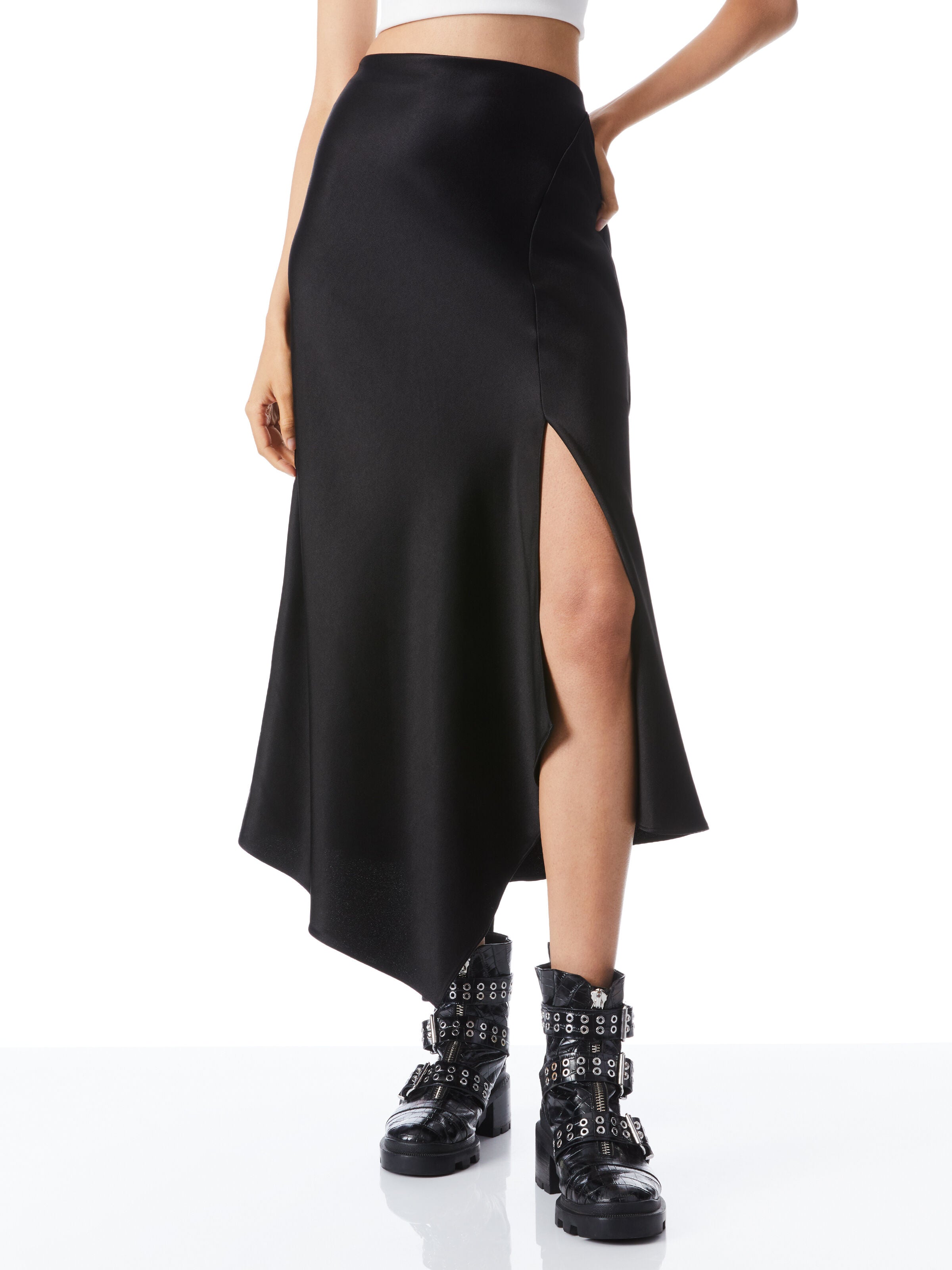 HARMONY DRAPEY ASYMMETRICAL MIDI SKIRT-ALICE + OLIVIA