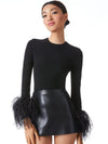 DELAINA FEATHER CUFF SLEEVE TOP-ALICE + OLIVIA