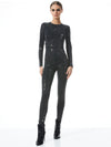 FREDDIE CREWNECK EMBELLISHED CATSUIT-BLACK/SILVER-ALICE + OLIVIA
