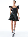 GINNY RUFFLE SLEEVE VEGAN LEATHER MINI DRESS-ALICE + OLIVIA