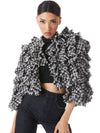 BRITTON RUFFLED CROPPED 3/4 SLEEVE JACKET-BLACK/OFF WHITE-ALICE + OLIVIA
