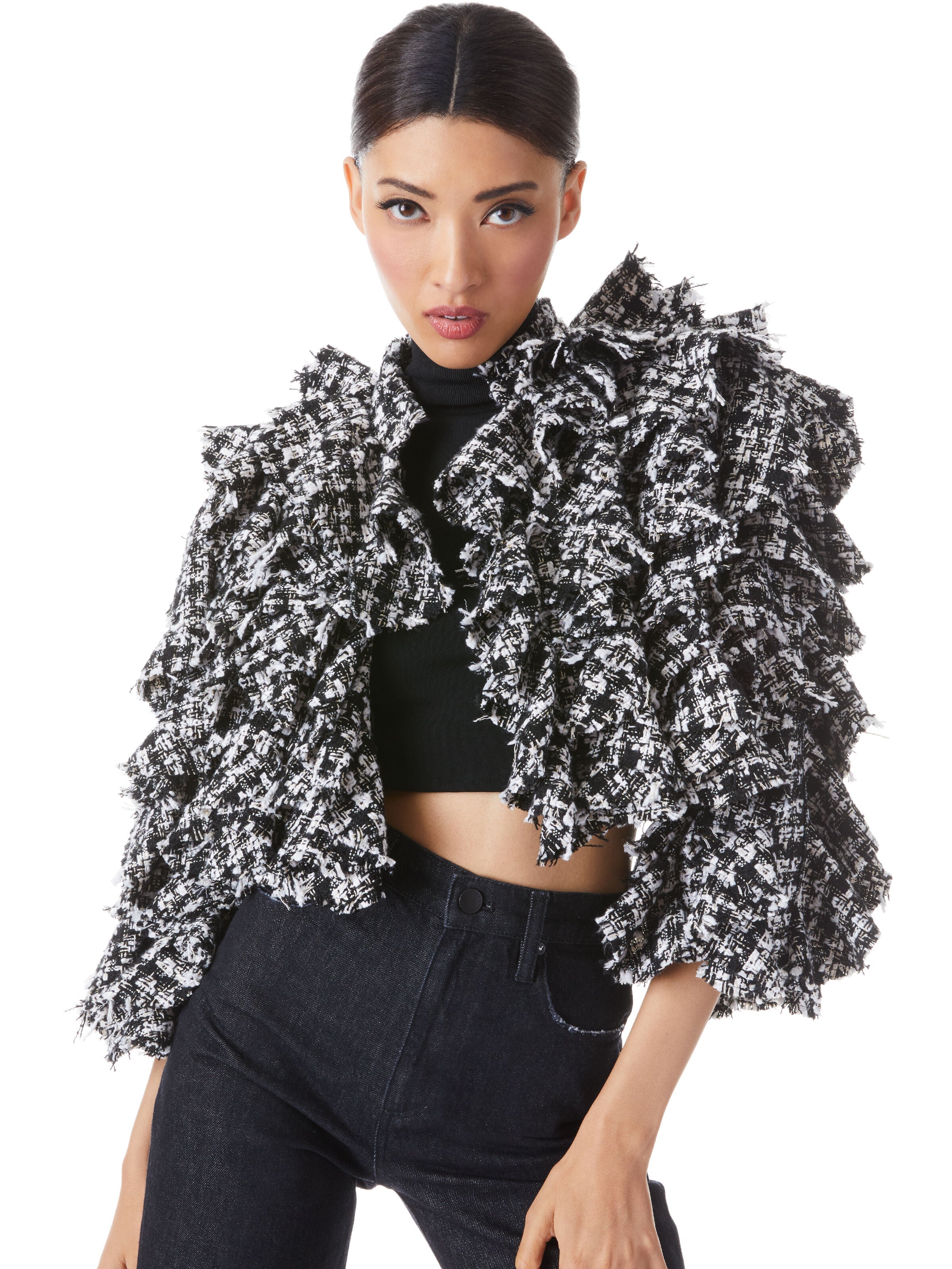 BRITTON RUFFLED CROPPED 3/4 SLEEVE JACKET