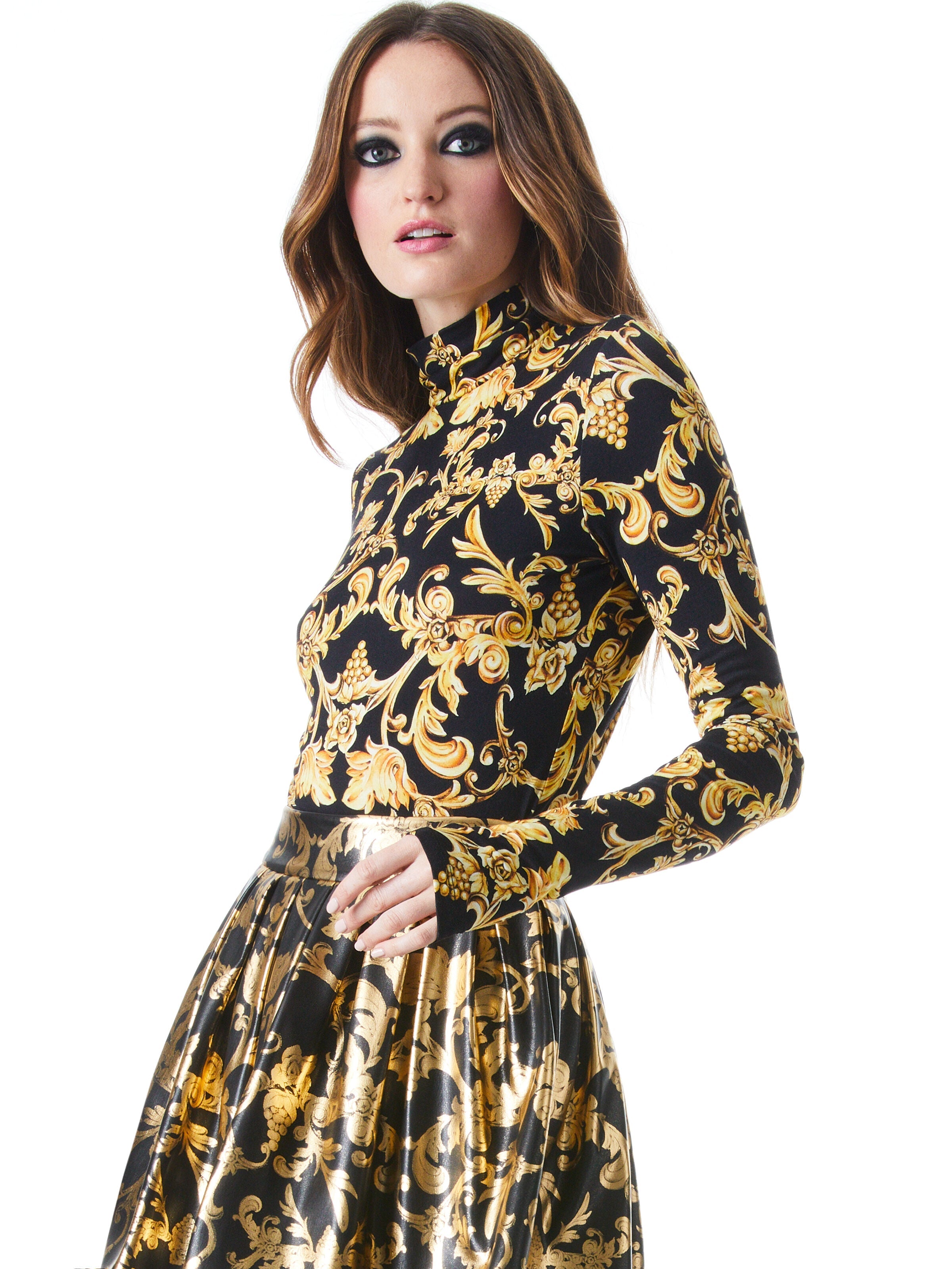 DELAINA TURTLENECK TOP-FLORENCE SCROLL-ALICE + OLIVIA