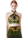 SADE VEGAN LEATHER HALTER NECK CROP TOP-ALICE + OLIVIA
