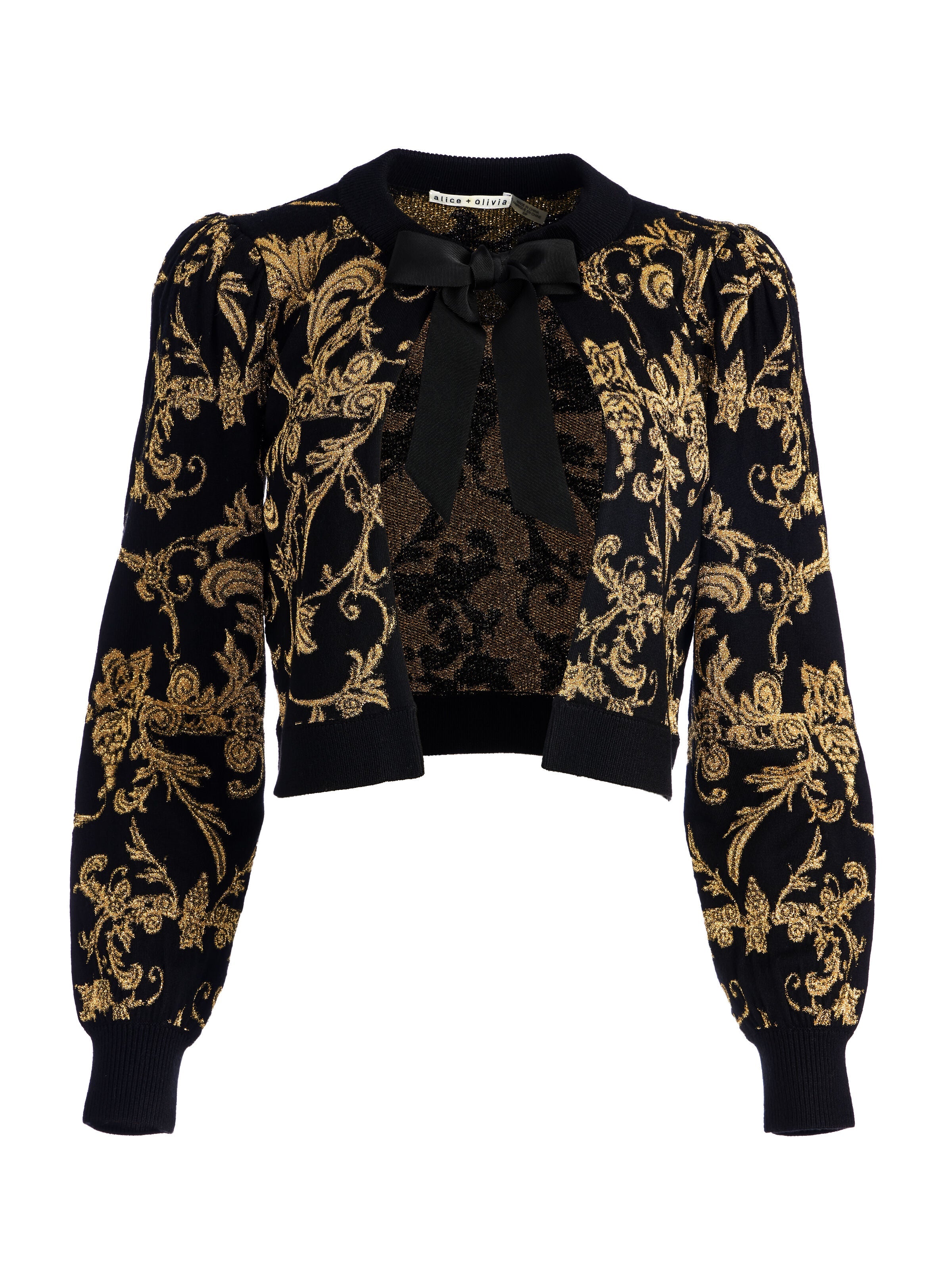 KITTY PUFF SLV CARDIGAN W BOW-BLACK/GOLD-ALICE + OLIVIA