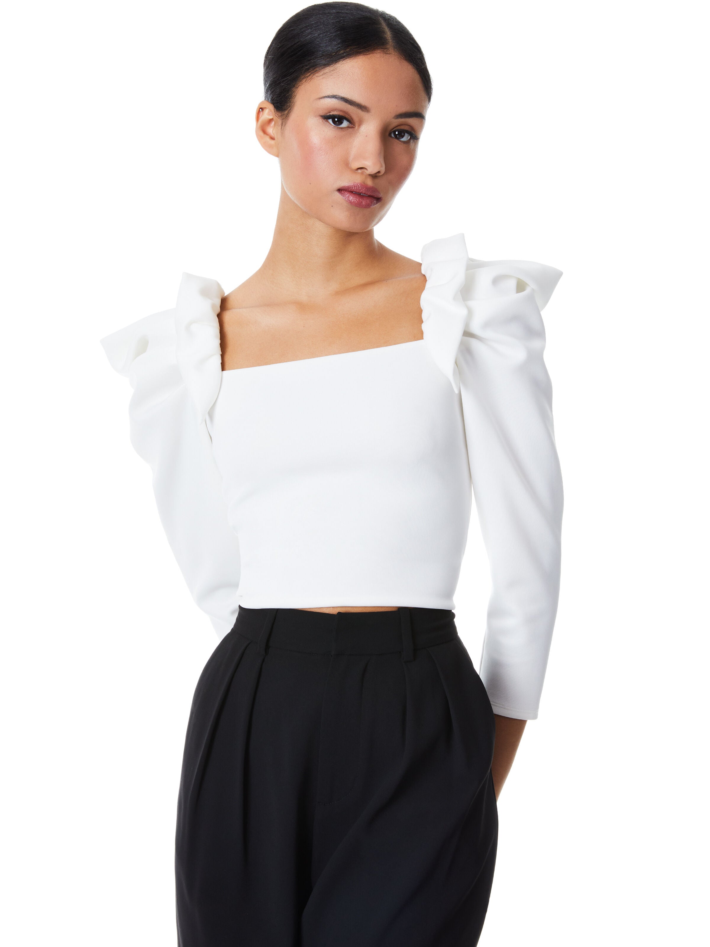 GENNY PUFF SLEEVE CROP TOP-GRASS-ALICE + OLIVIA