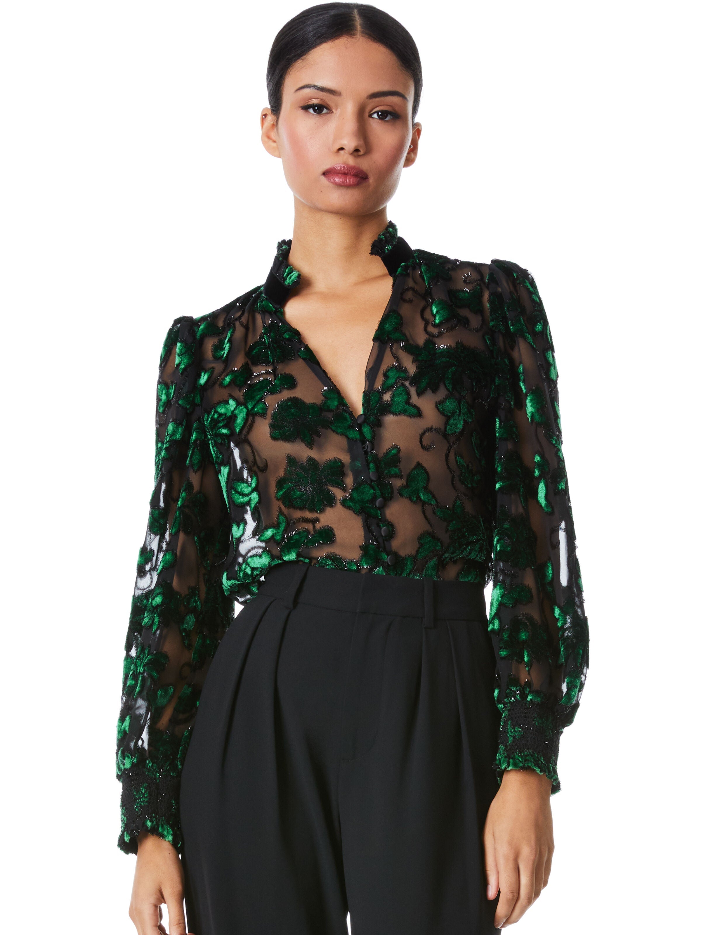 ZINA SHEER BUTTON DOWN BLOUSE