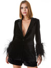 YONA FEATHER SLEEVE VELVET BLAZER-Black-ALICE + OLIVIA