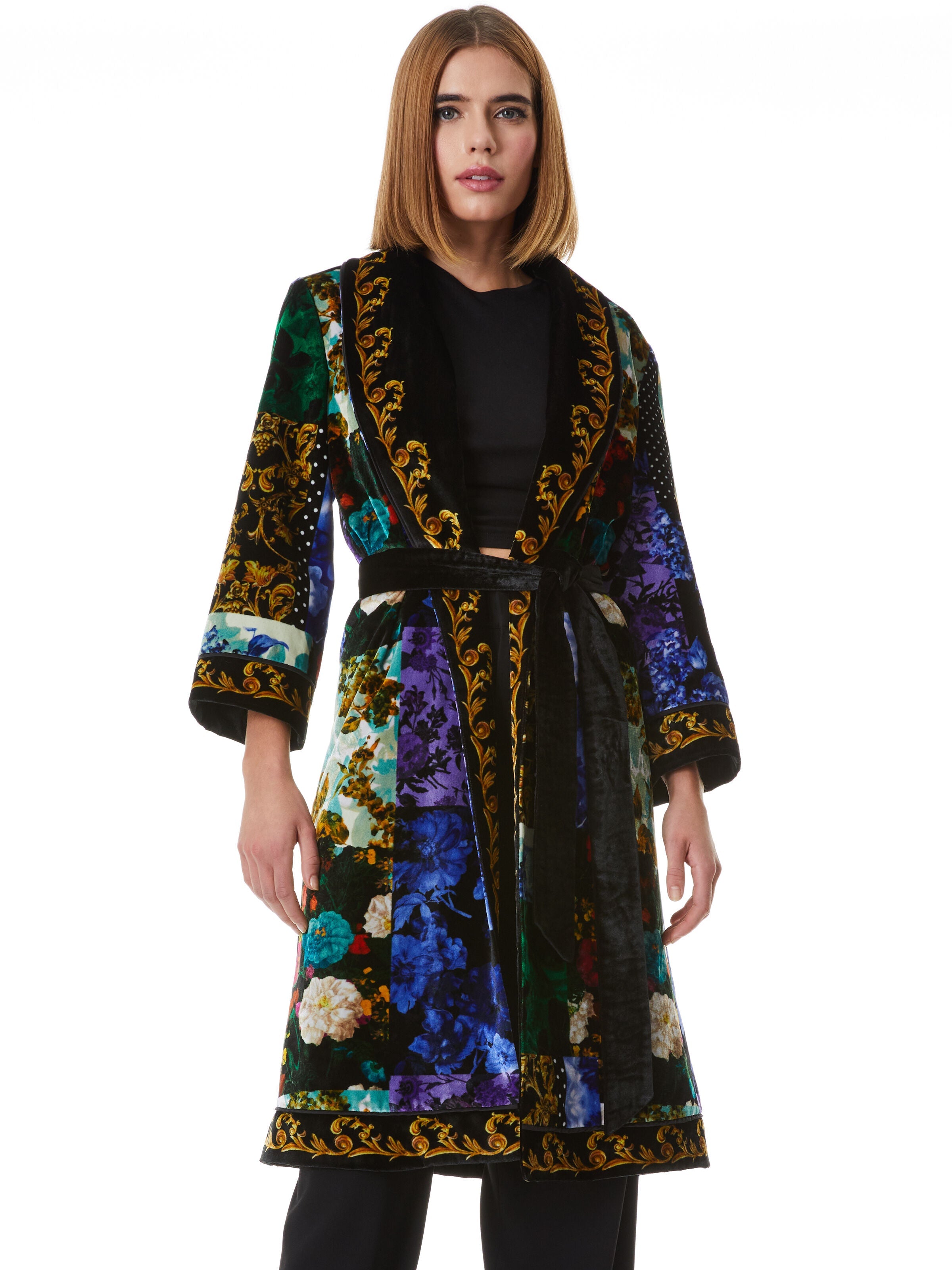 EILENE BELTED VELVET KIMONO-PETALS PATCHWORK-ALICE + OLIVIA
