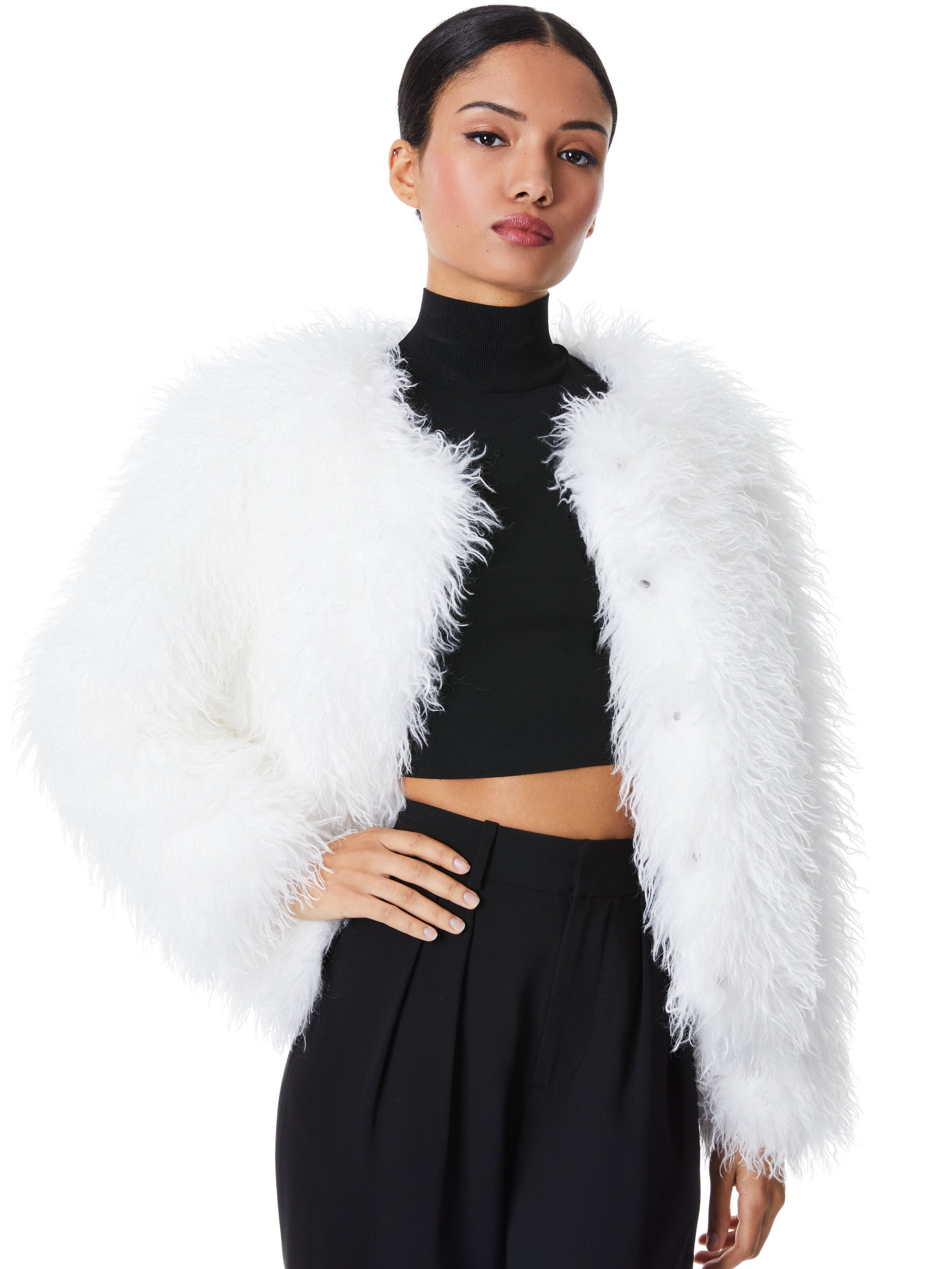 JERRIE COLLARLESS FAUX FUR COAT-ALICE + OLIVIA