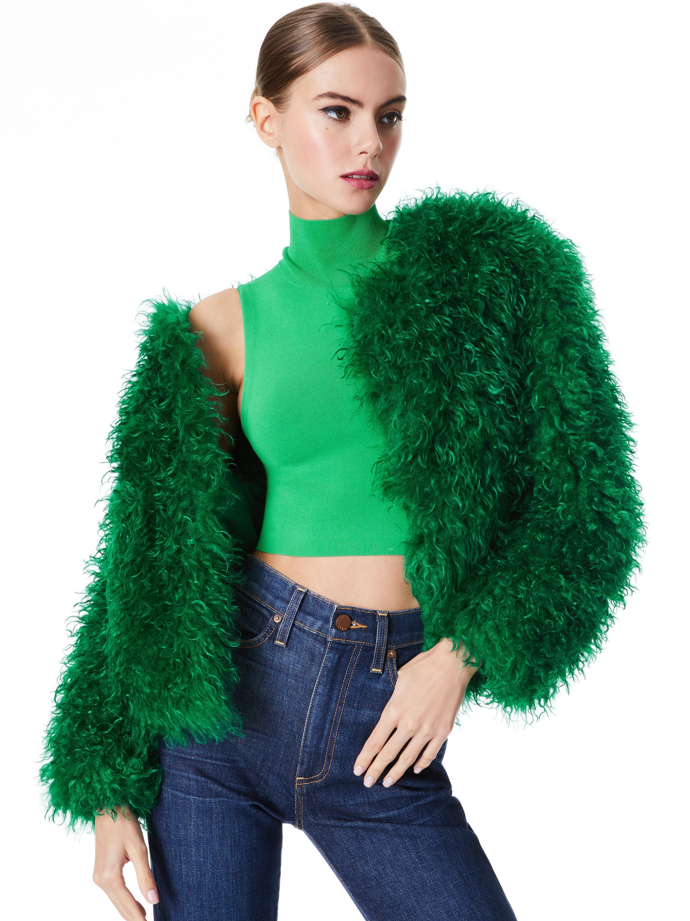 JERRIE COLLARLESS FAUX FUR COAT