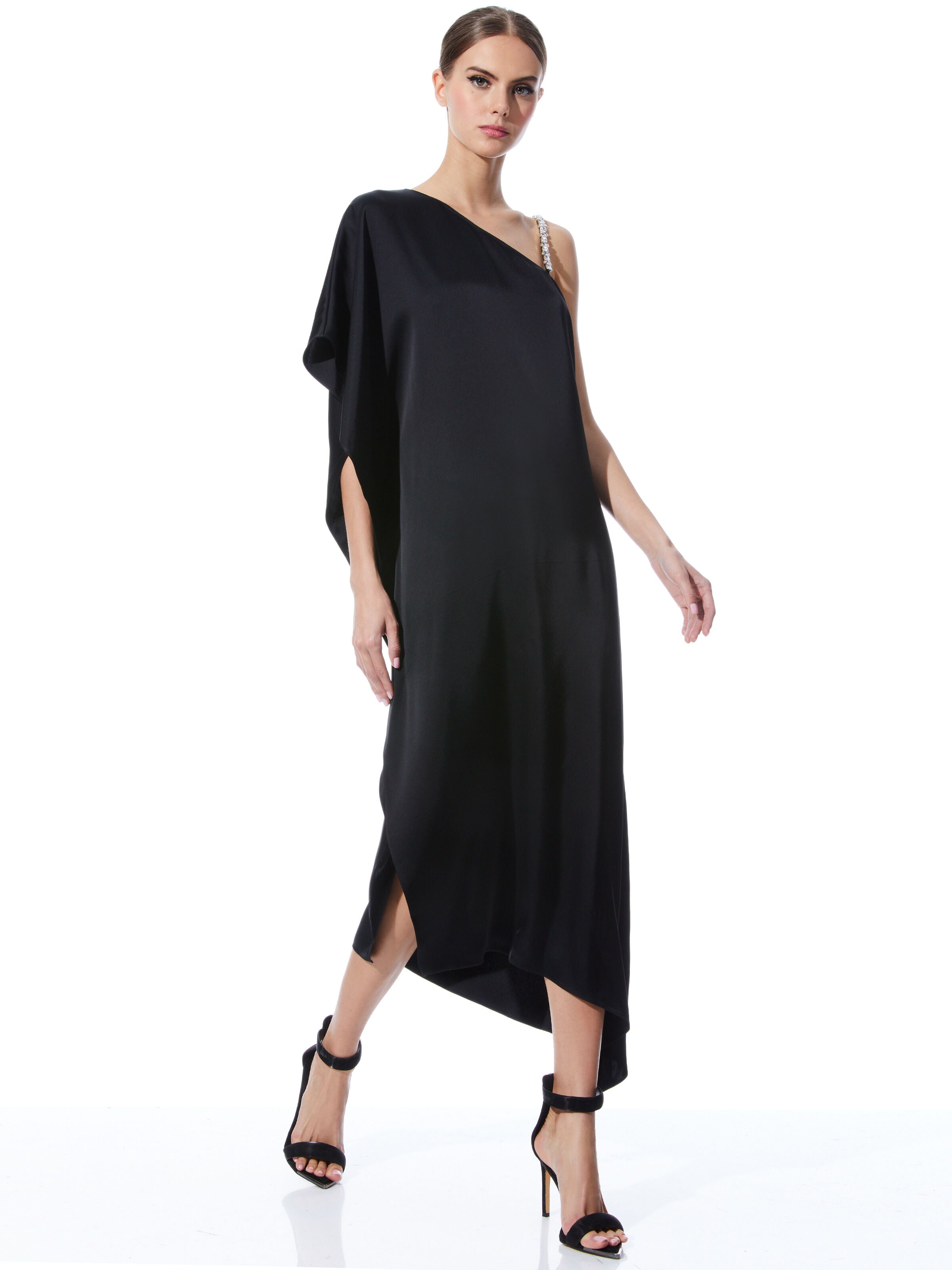 TAE CRYSTAL STRAP ASYMMETRICAL MAXI DRESS-Black-ALICE + OLIVIA