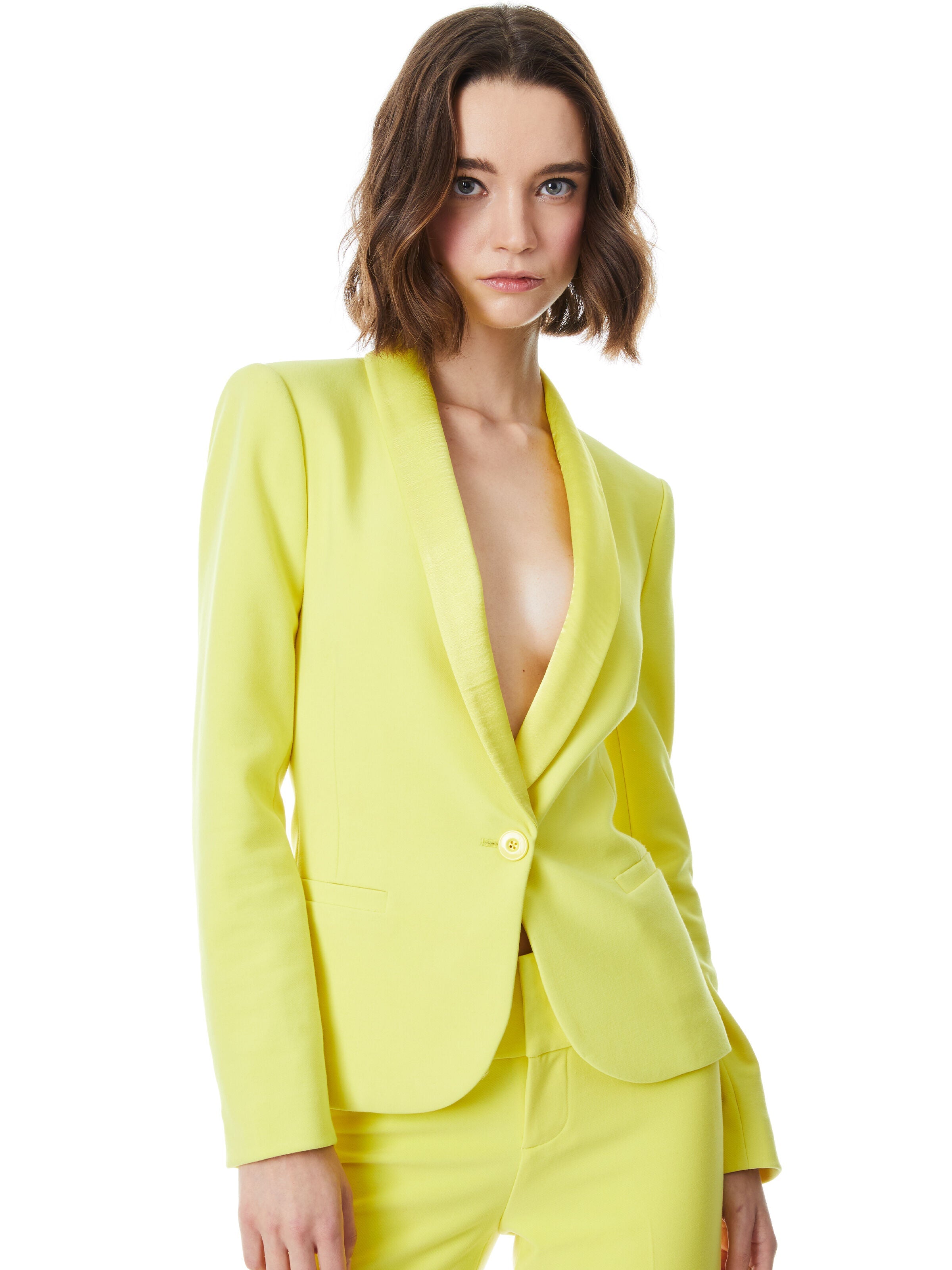 PEPPER SHAWL COLLAR FITTED BLAZER-CANARY-ALICE + OLIVIA