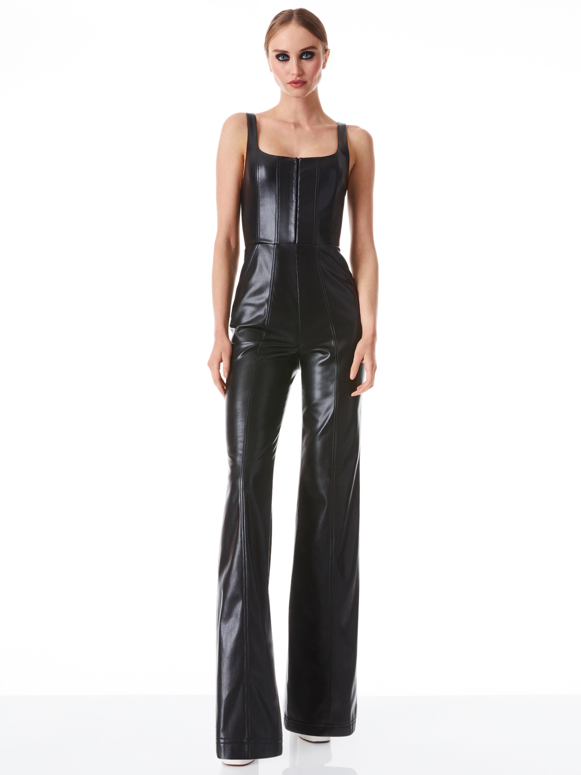 CHELS VEGAN LEATHER CORSET SLEEVELESS JUMPSUIT-ALICE + OLIVIA