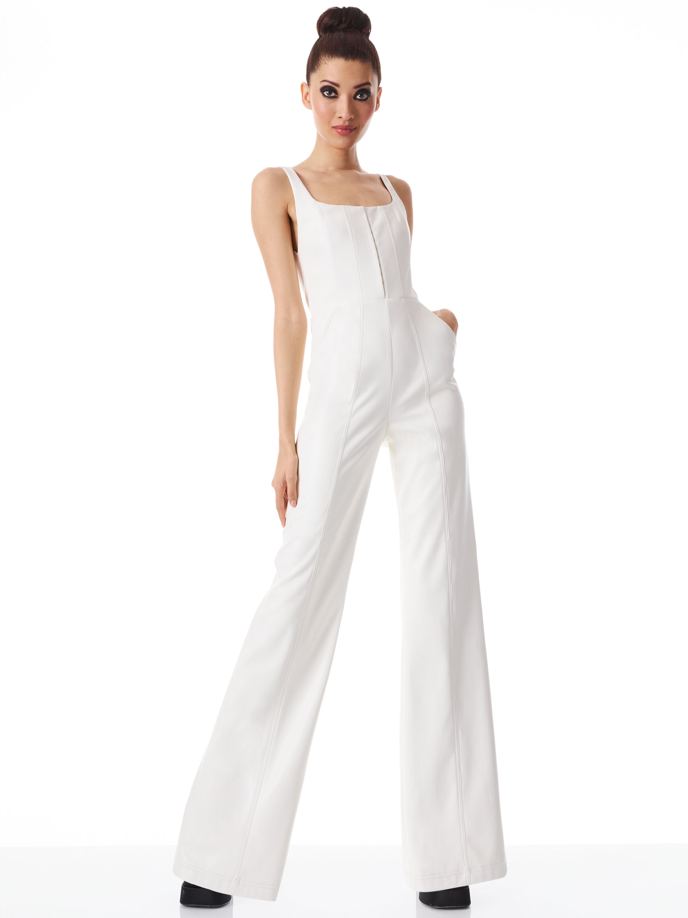CHELS VEGAN LEATHER CORSET SLEEVELESS JUMPSUIT-ALICE + OLIVIA