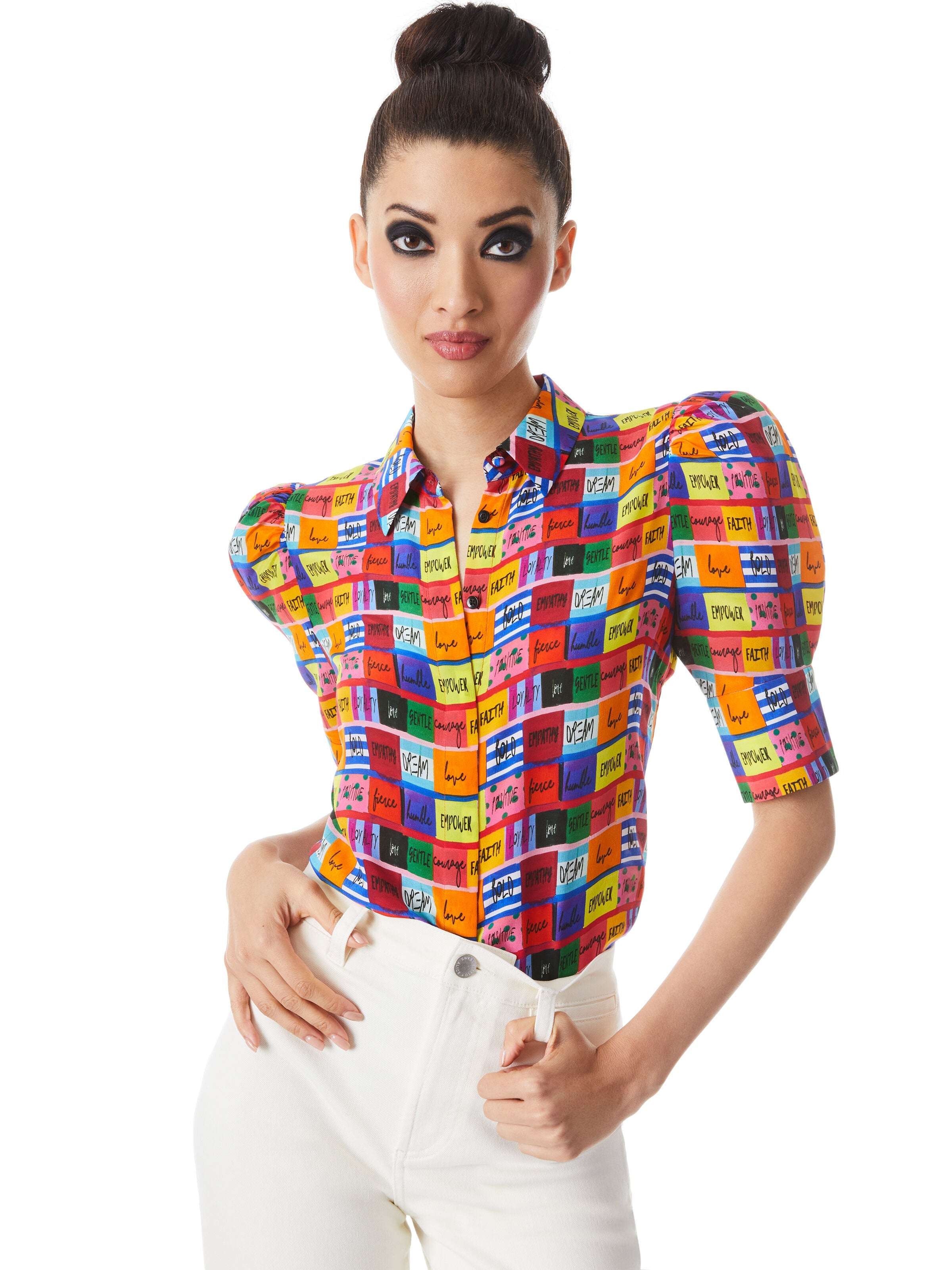 WILLA SCRUNCHED SLEEVE BLOUSE-ALICE + OLIVIA