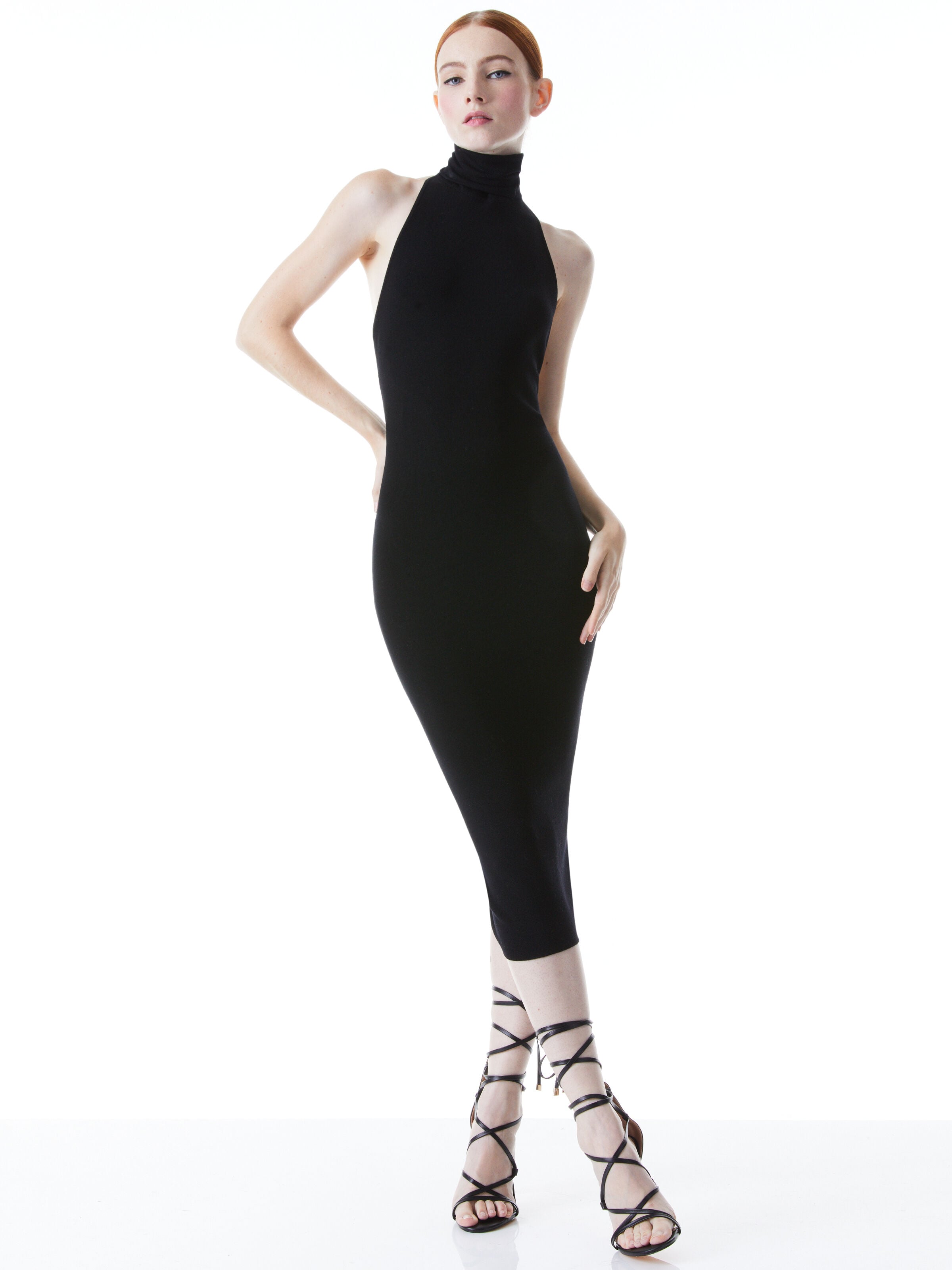 NIDA HIGH NECK OPEN BACK DRESS-ALMOND-ALICE + OLIVIA