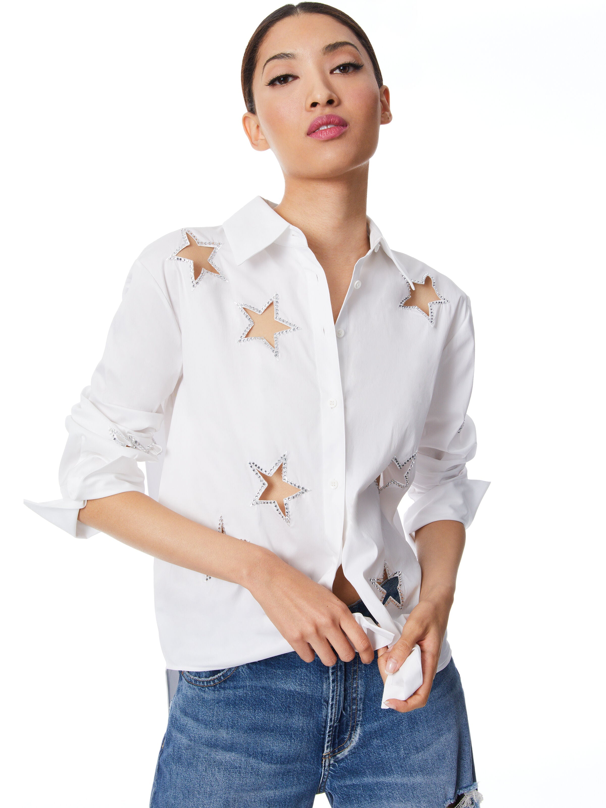 FINELY STAR EMBELLISHED BUTTON DOWN-ALICE + OLIVIA