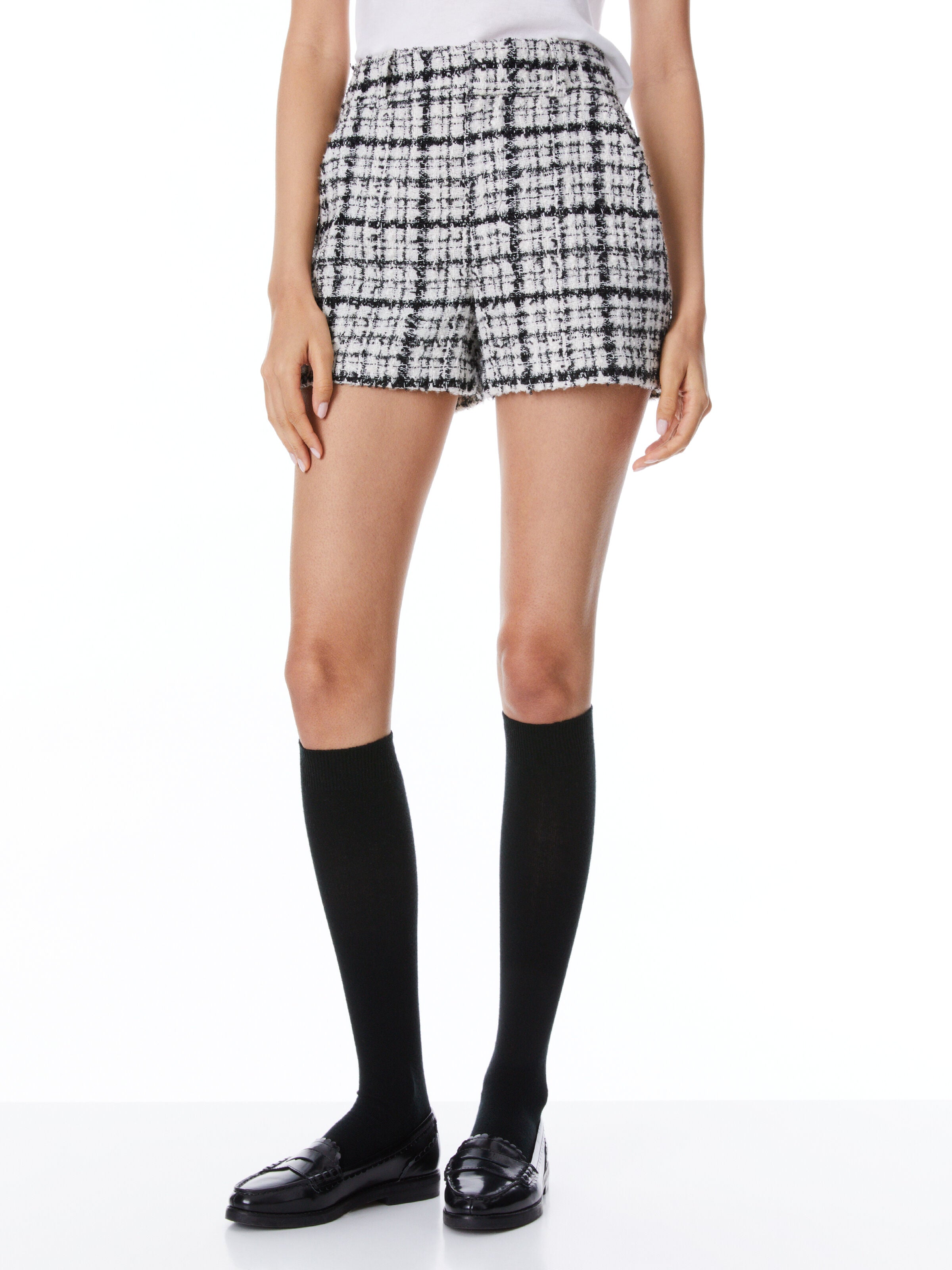 PAULA TWEED HIGH WAISTED SHORT-BLACK/OFF WHITE-ALICE + OLIVIA