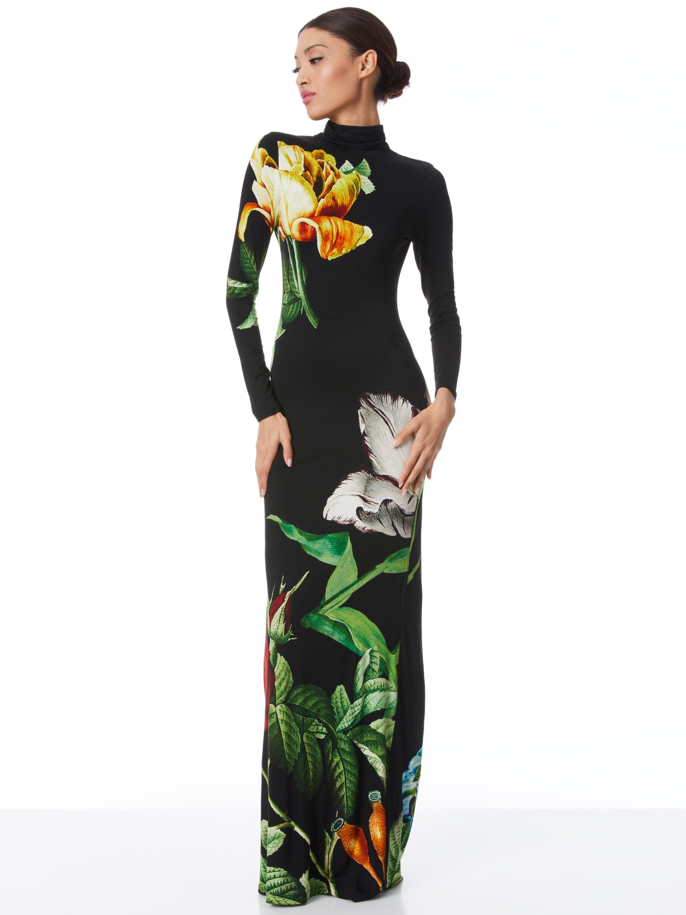 DELORA FITTED LONG SLEEVE MAXI DRESS-ATRIUM FLORAL LG-ALICE + OLIVIA