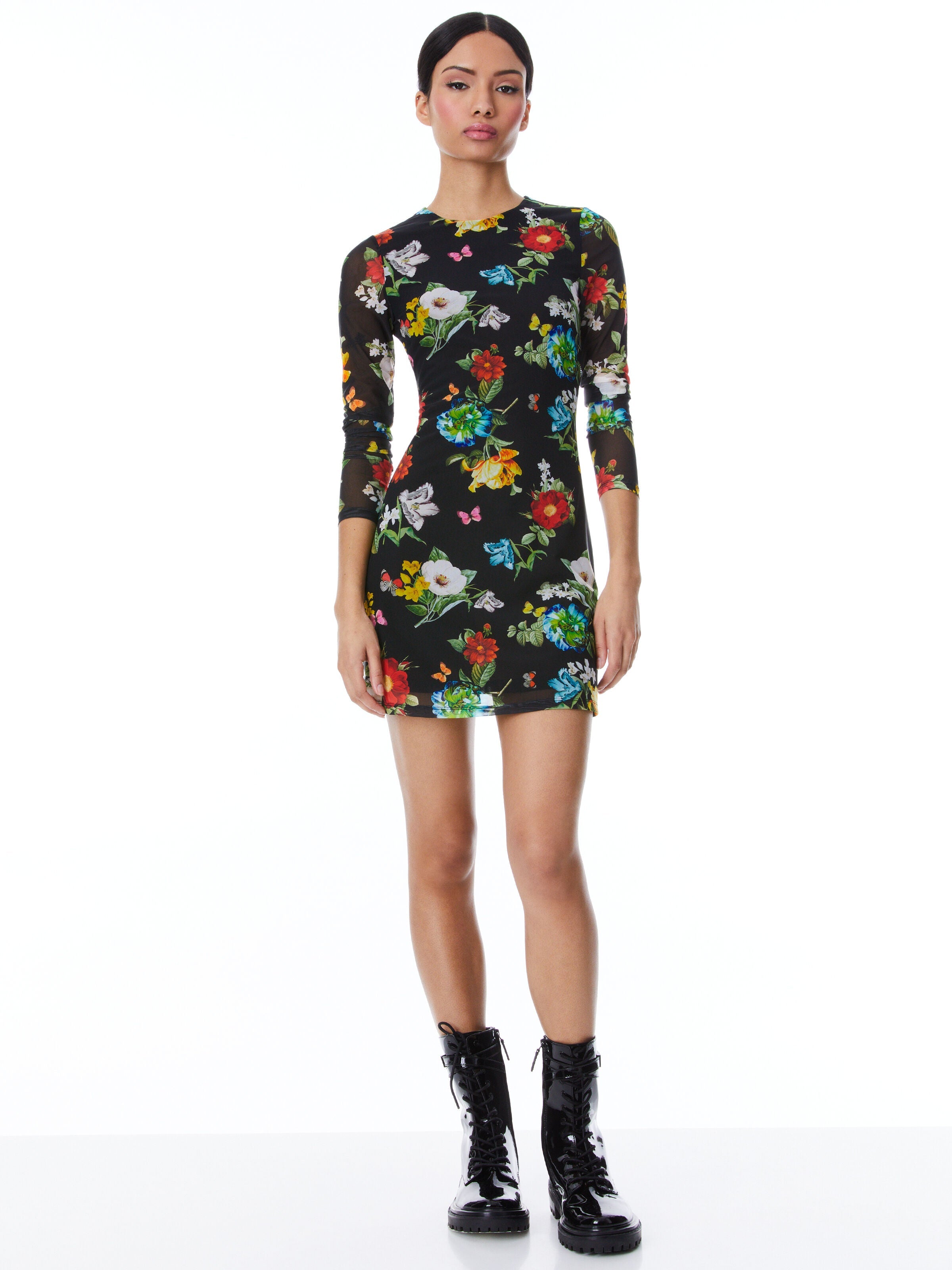 DELORA LONG SLEEVE MINI DRESS-ATRIUM FLORAL SM-ALICE + OLIVIA