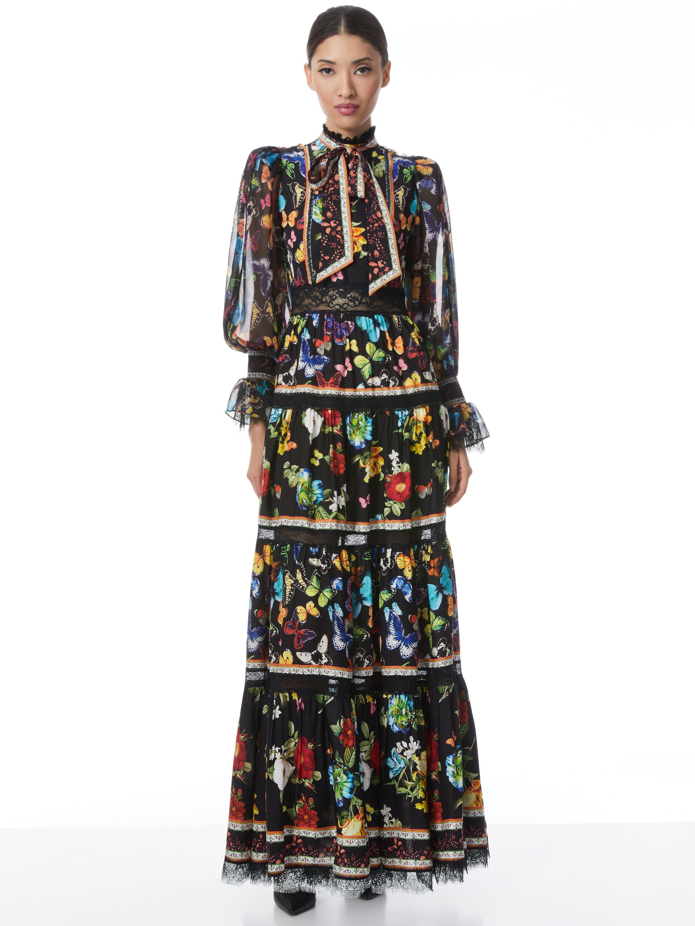 CAMREIGH BLOUSON SLEEVE BUTTON FRONT MAXI DRESS-ATRIUM FLORAL SM-ALICE + OLIVIA