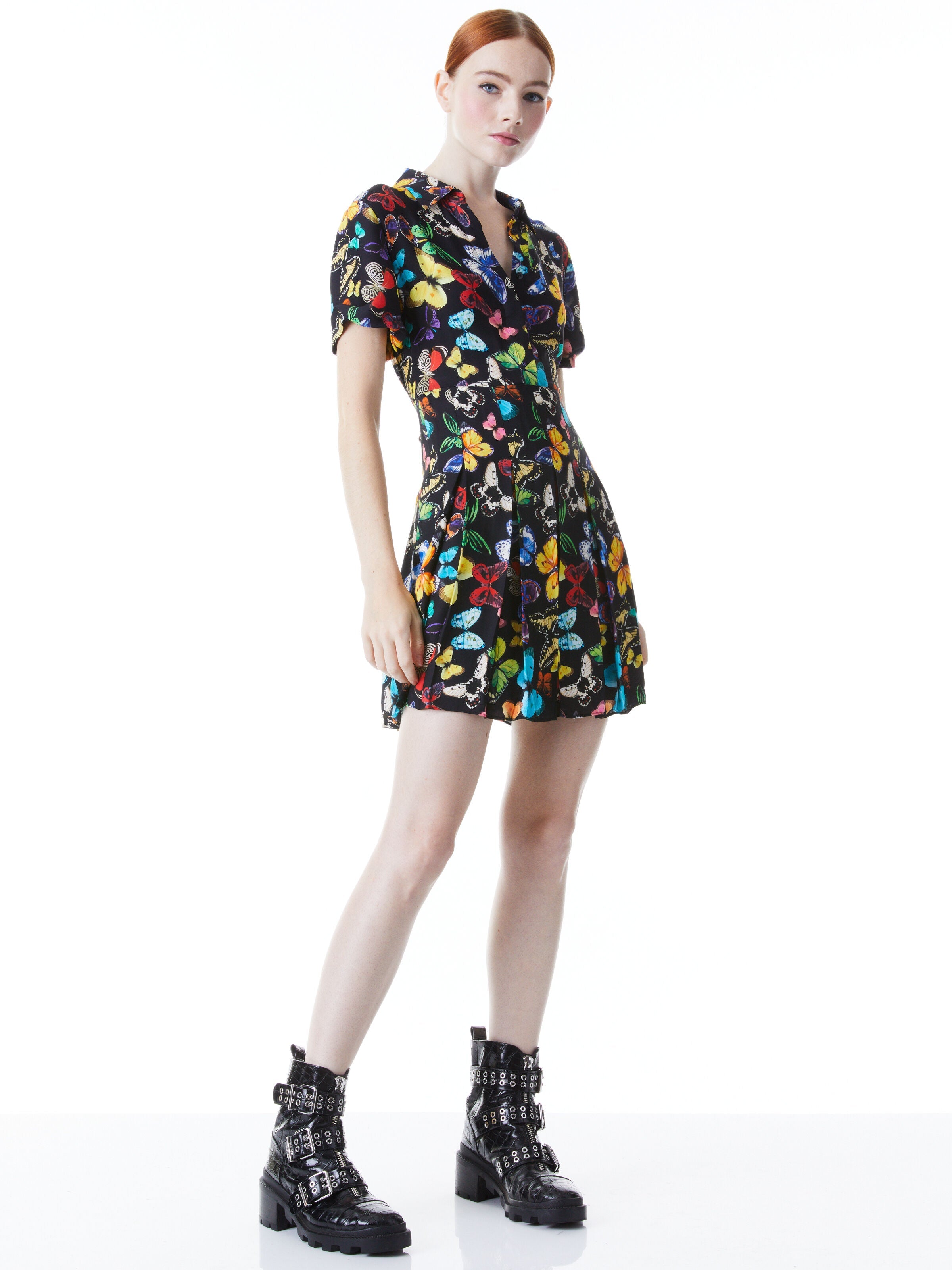 TORI SHORT SLEEVE PLEATED SHIRT DRESS-ALICE + OLIVIA