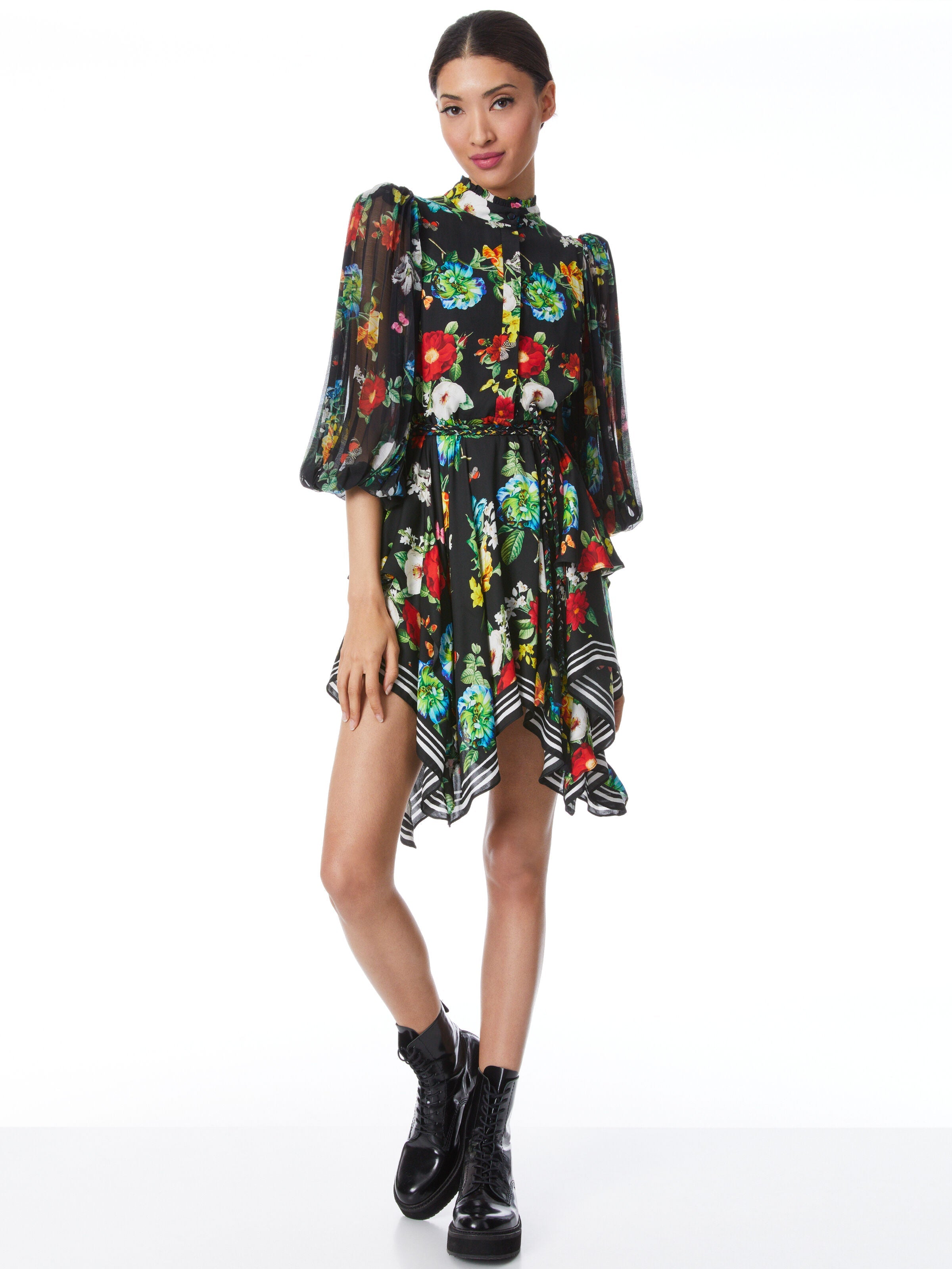 MILDA BUTTON FRONT BELTED MINI DRESS-ATRIUM FLORAL SM-ALICE + OLIVIA