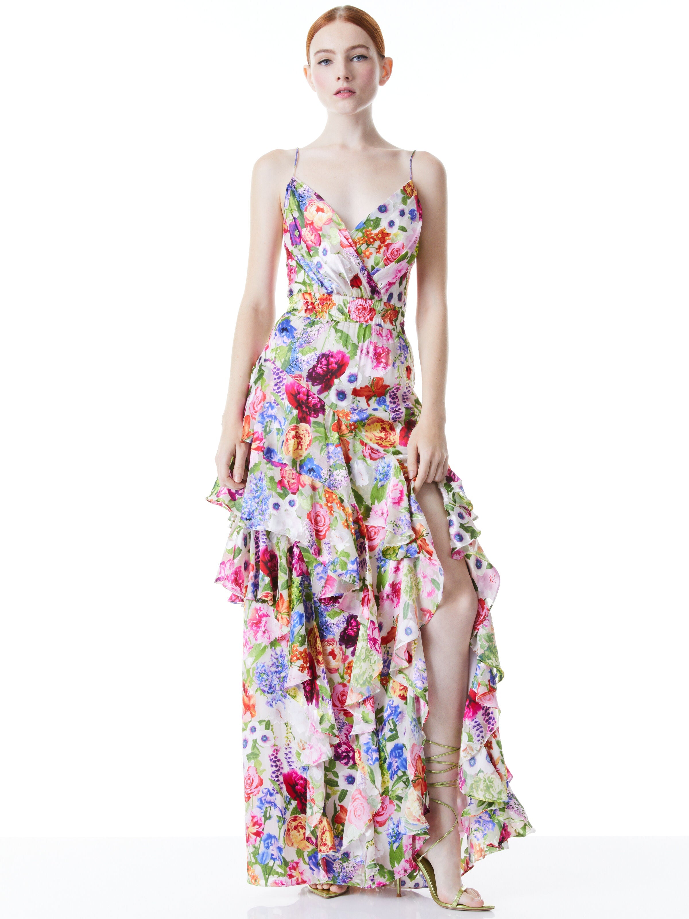 HAYDEN V-NECK FRONT RUFFLE DRESS-ALICE + OLIVIA