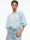LESSIE EMBROIDERED BLOUSON SLEEVE BUTTON FRONT BLOUSE-ALICE + OLIVIA