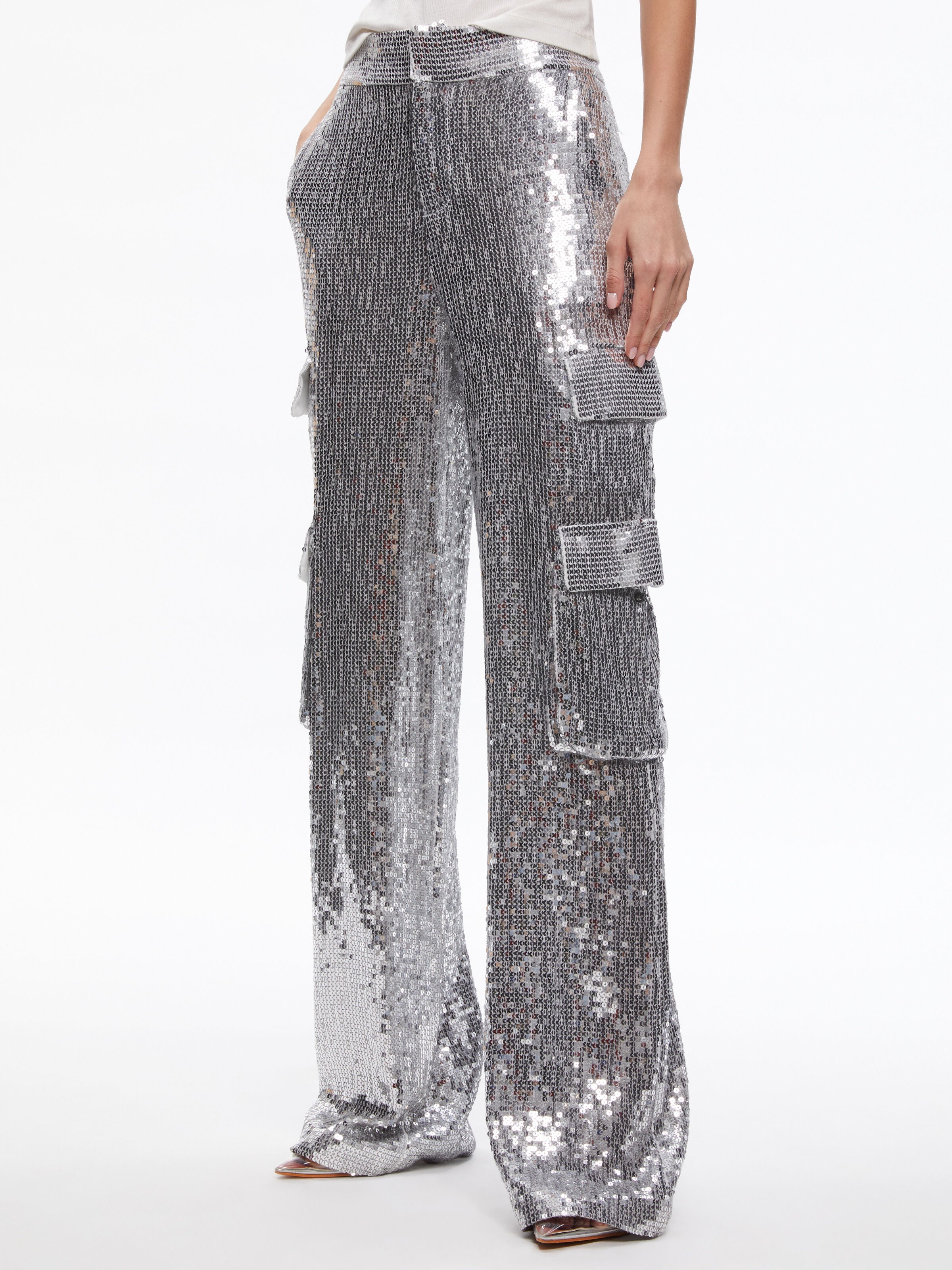 HAYES SEQUIN EMBELLISHED WIDE LEG PANT-SILVER-ALICE + OLIVIA