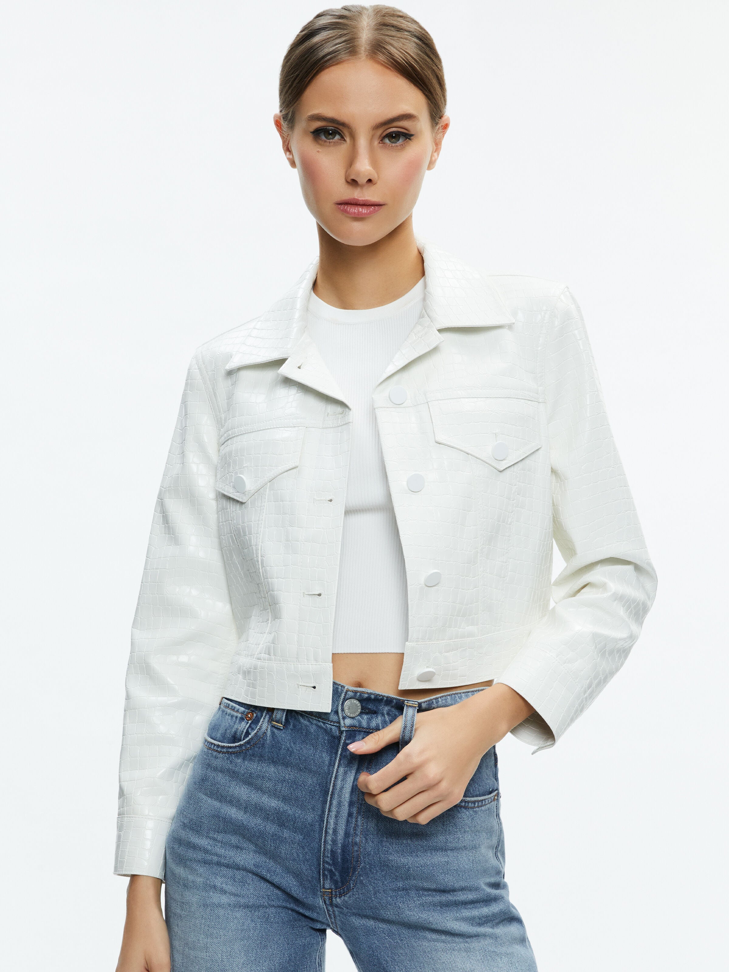 CHLOE VEGAN LEATHER CROPPED JACKET-ALICE + OLIVIA