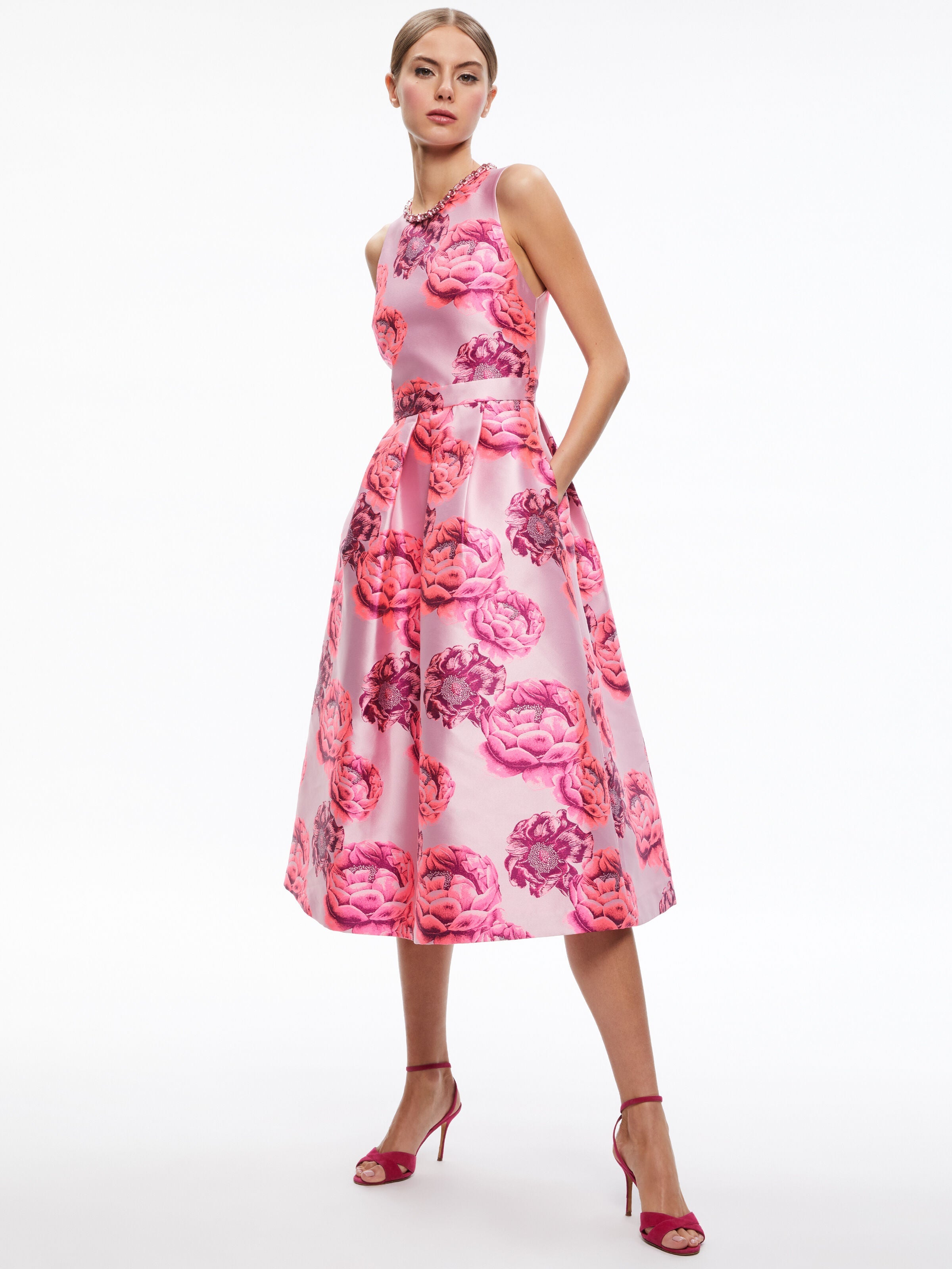 CHERRA EMBELLISHED NECK MIDI DRESS-ALICE + OLIVIA