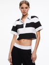 TREVA BOXY CROPPED POLO SHIRT-BLACK/WHITE-ALICE + OLIVIA